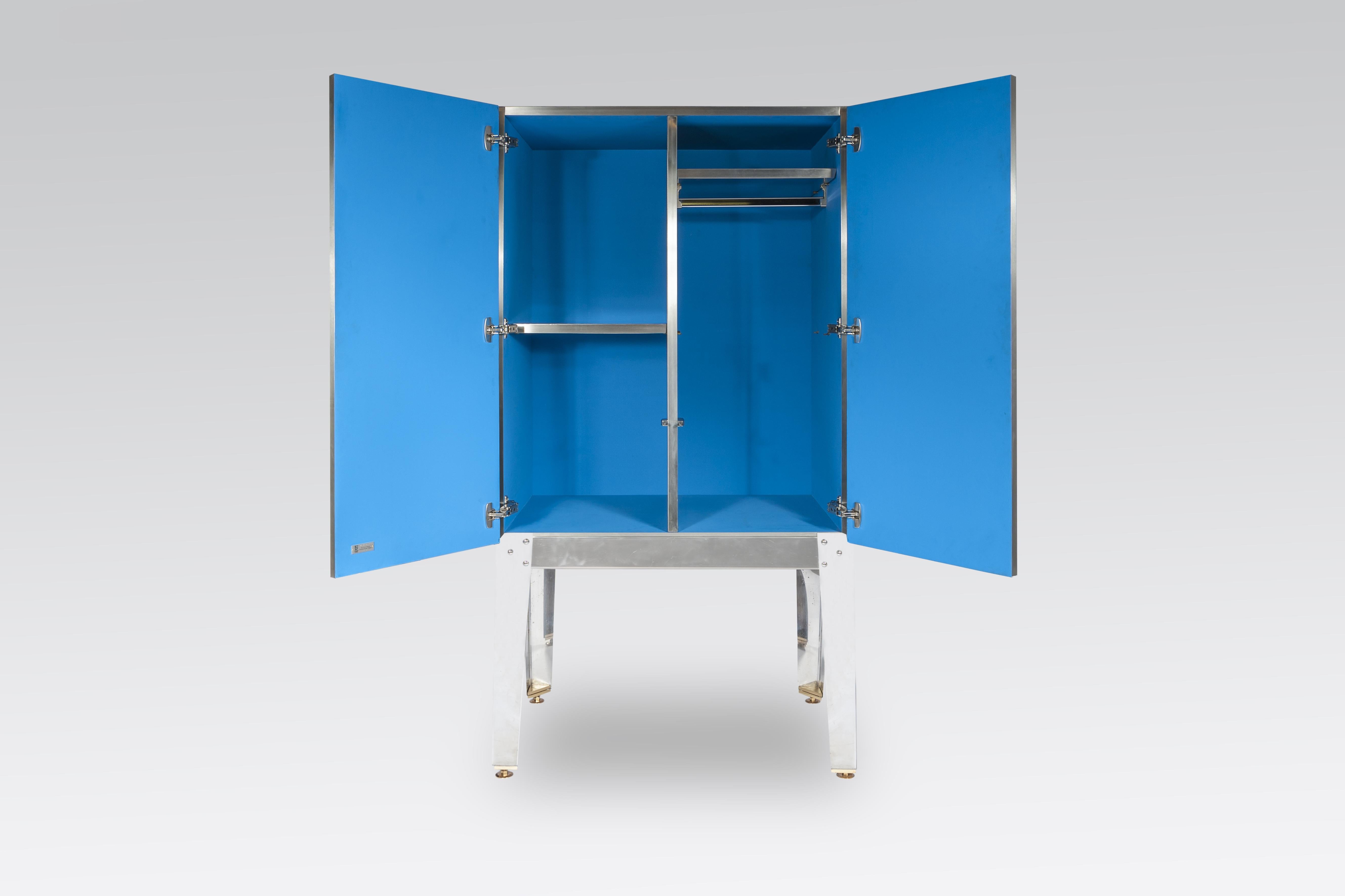 Brass Cabinet by Stan Usel in Mosaic Stainless Steel and Blue Agate