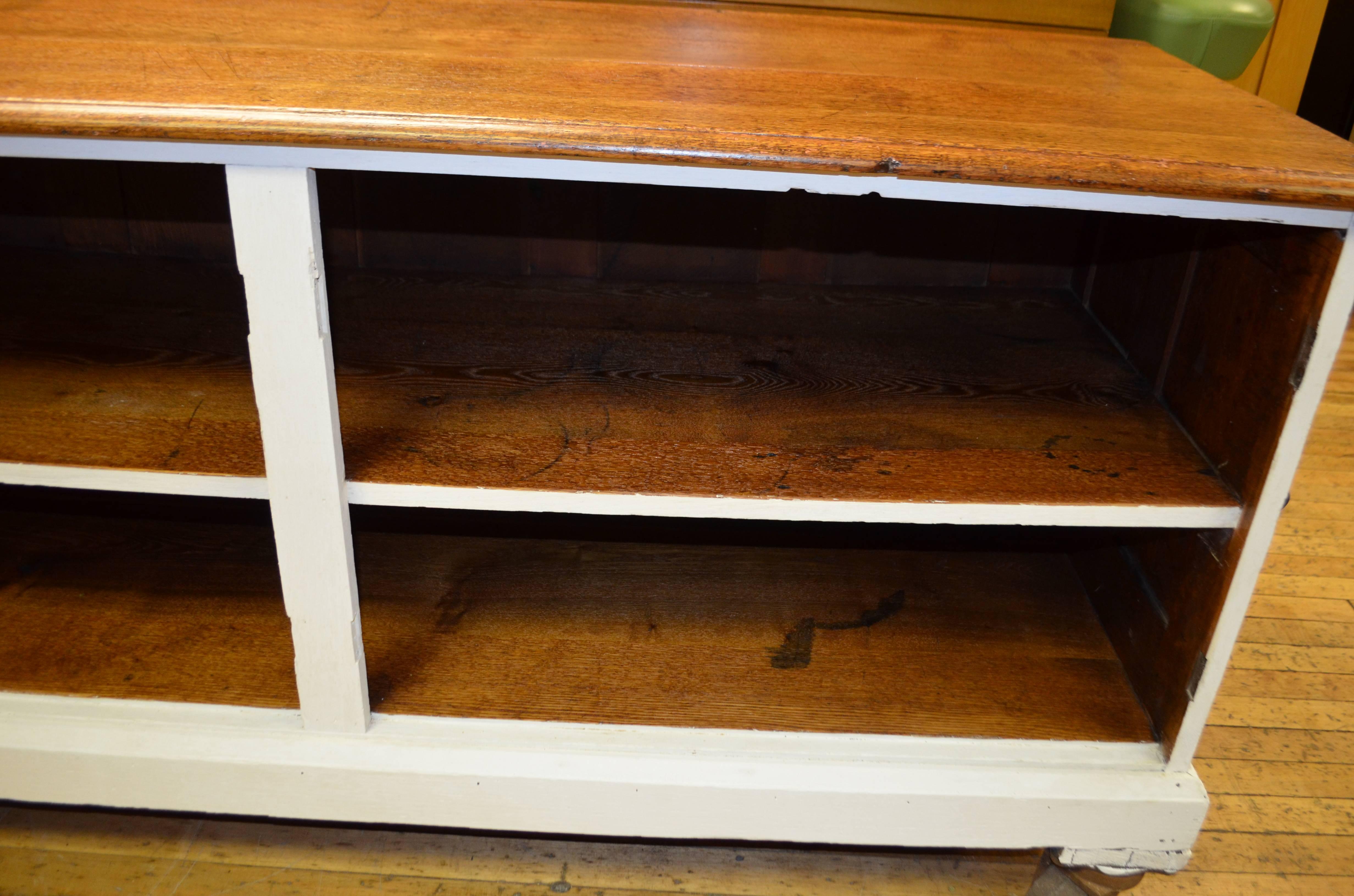 Cabinet / Counter of Quarter Sawn Oak; Industrial Wheels with White Milk Paint 2