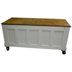 Cabinet / Counter of Quarter Sawn Oak; Industrial Wheels with White Milk Paint