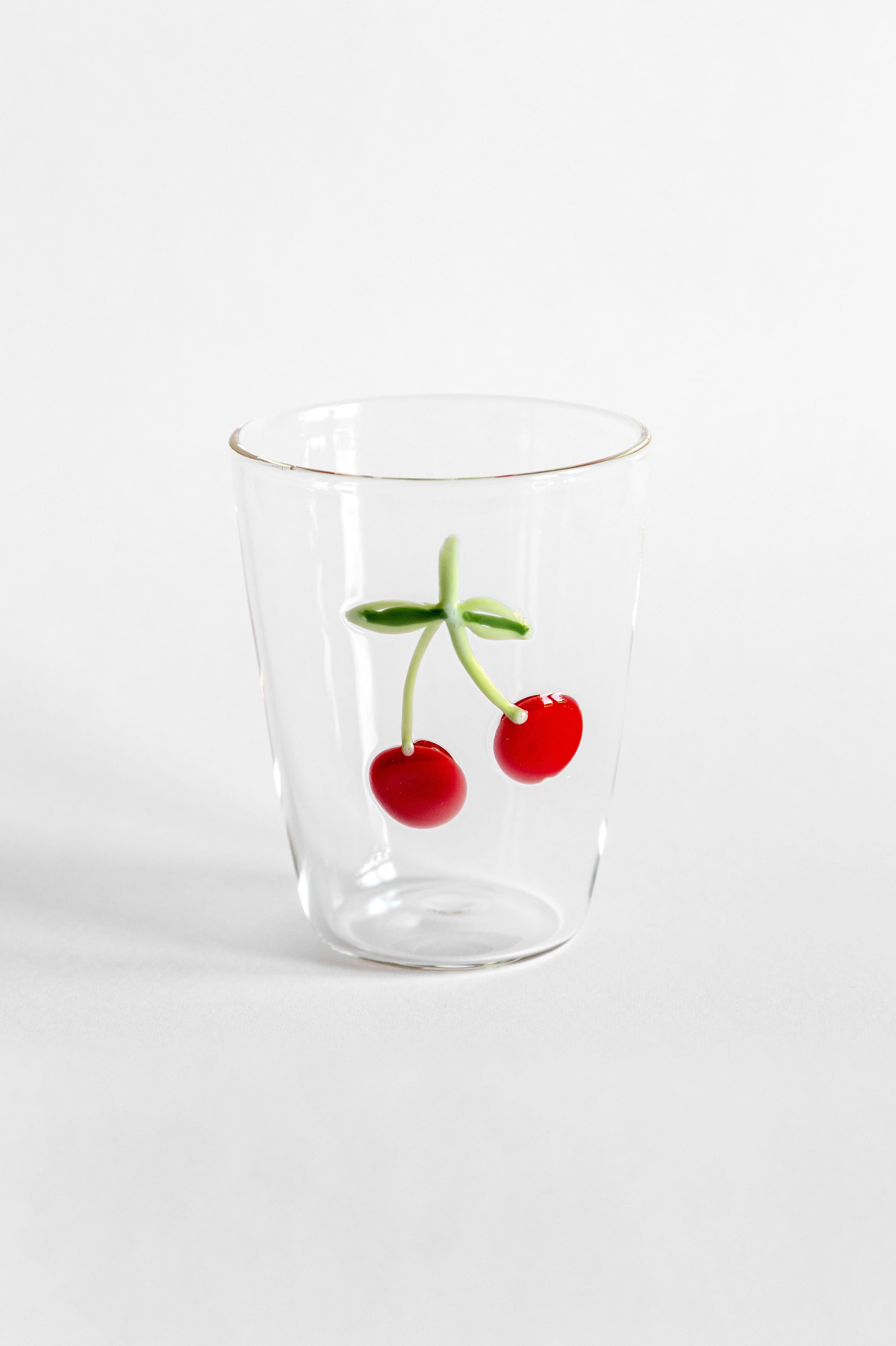 European Cabinet de Curiosités, Contemporary Blown Water Glass with Decorative Details For Sale