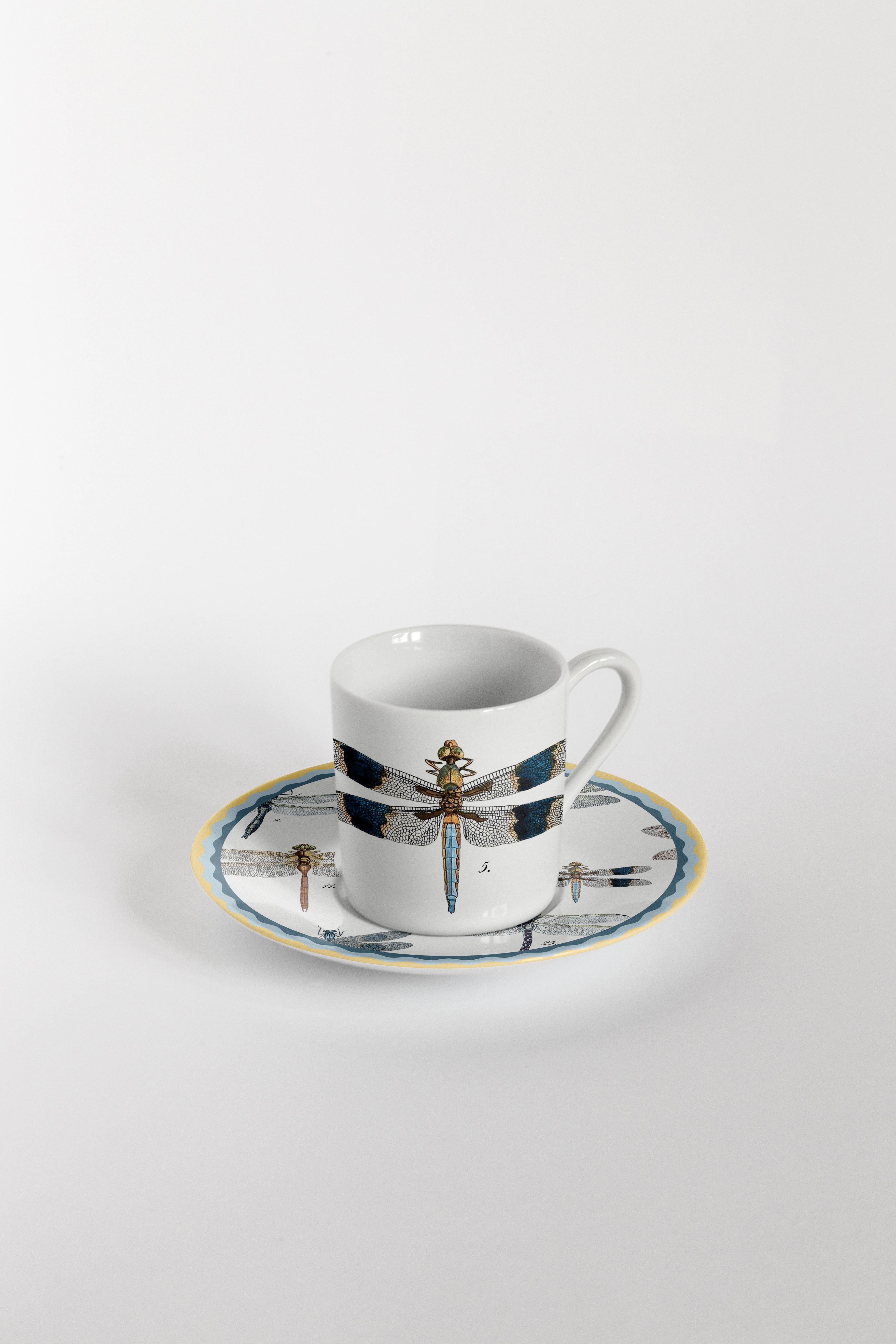 Porcelain Cabinet de Curiosités, Six Contemporary Decorated Coffee Cups with Plates For Sale