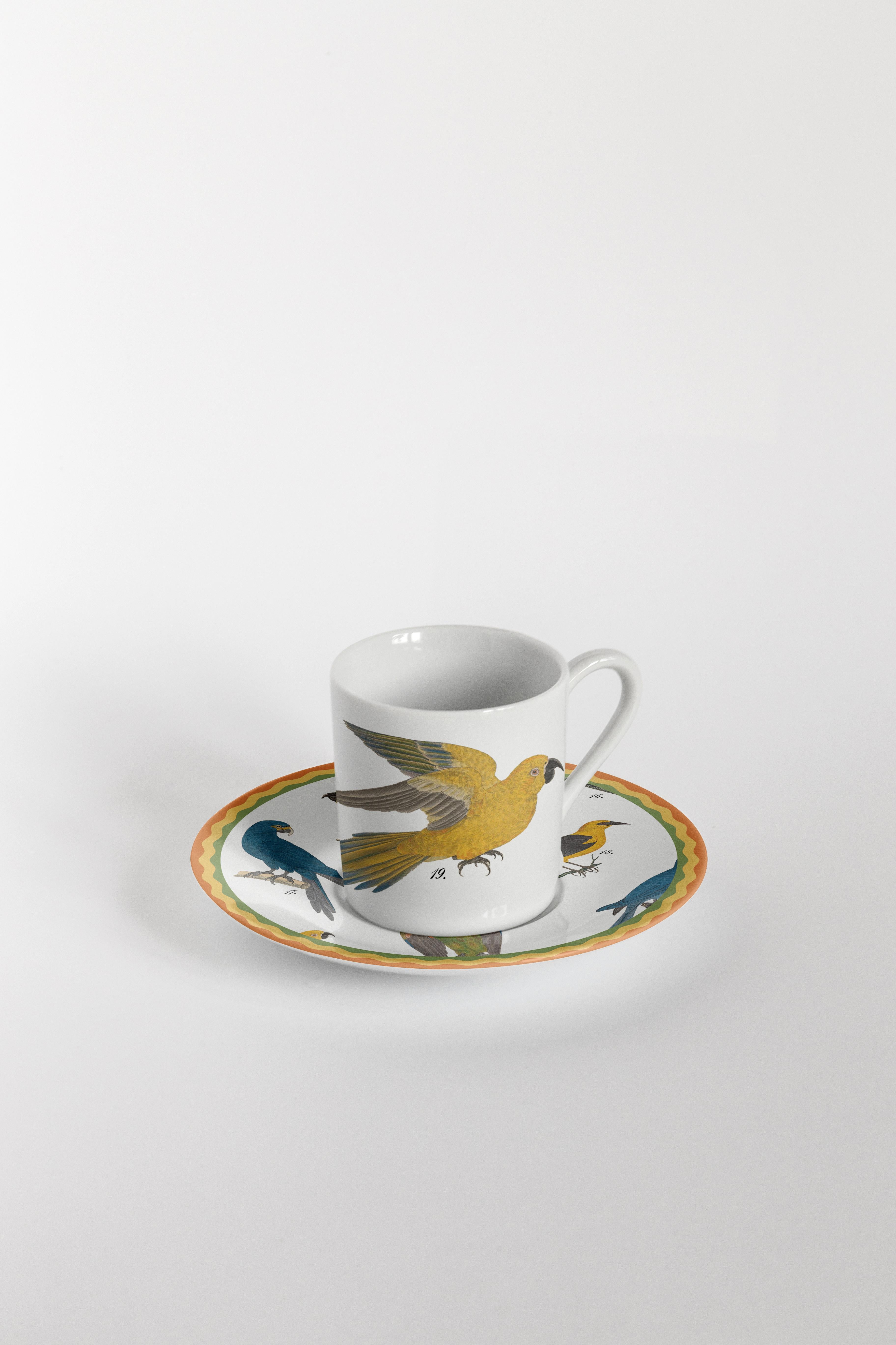 Porcelaine Cabinet de curiosités, six tasses à café décorées contemporaines avec assiettes en vente