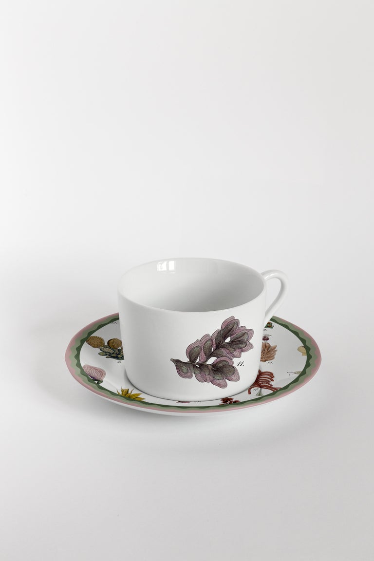 Cabinet De Curiosités, Six Contemporary Decorated Tea Cups with Plates For Sale 1