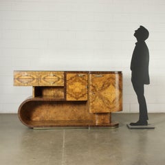 Cabinet Deco Burl Veneer Metal Glass Italy 1920s-1930s