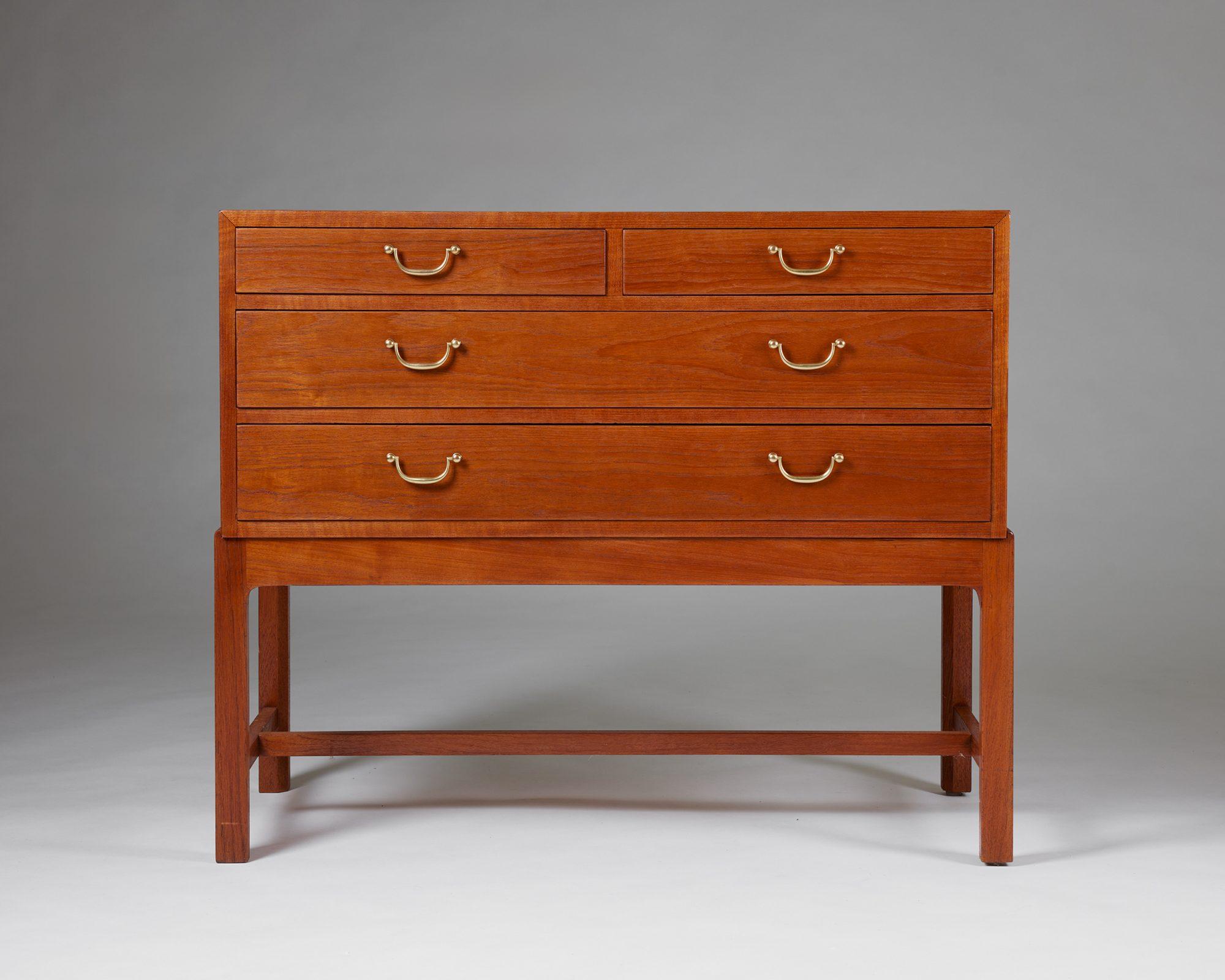 Mid-Century Modern Cabinet designed by Egon Bro Petersen, Denmark, 1941, teak, brass For Sale