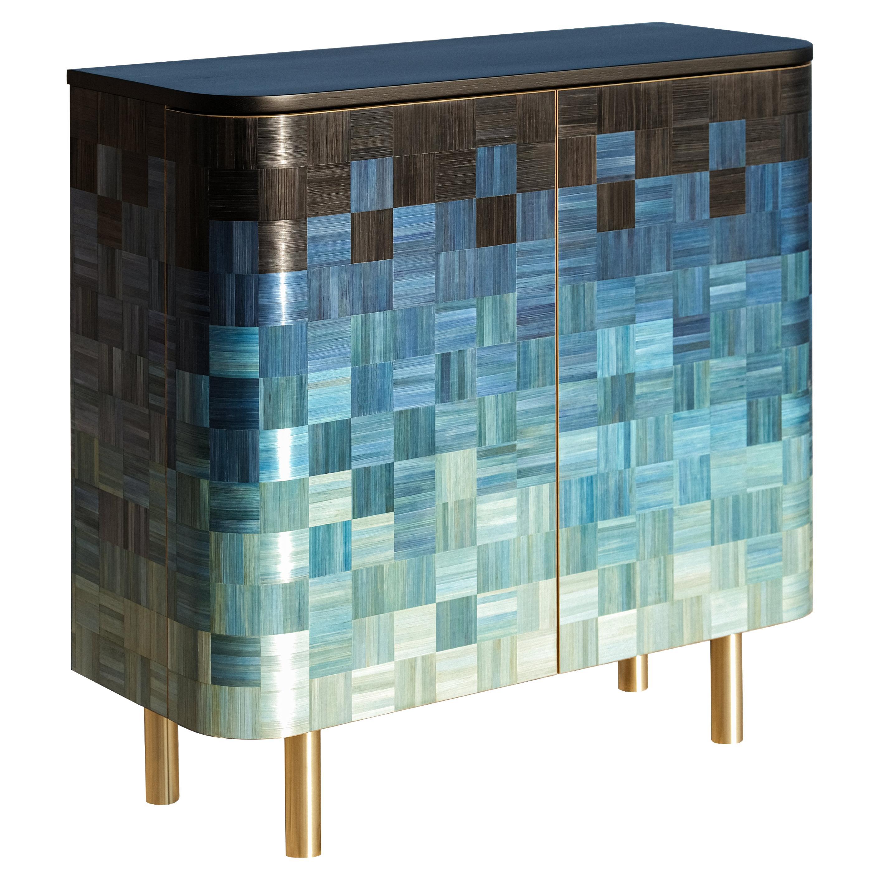 Armario Cómoda Paja Incrustación Contemporáneo Ucraniano Azul Madera Ruda