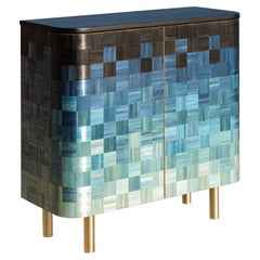 Cabinet Dresser Straw Inlay Contemporary Ukrainian Blue Wood Ruda