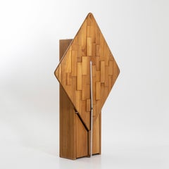 Narrow Wooden Cabinet with Folding Table, Glass Shelves, Modern Design