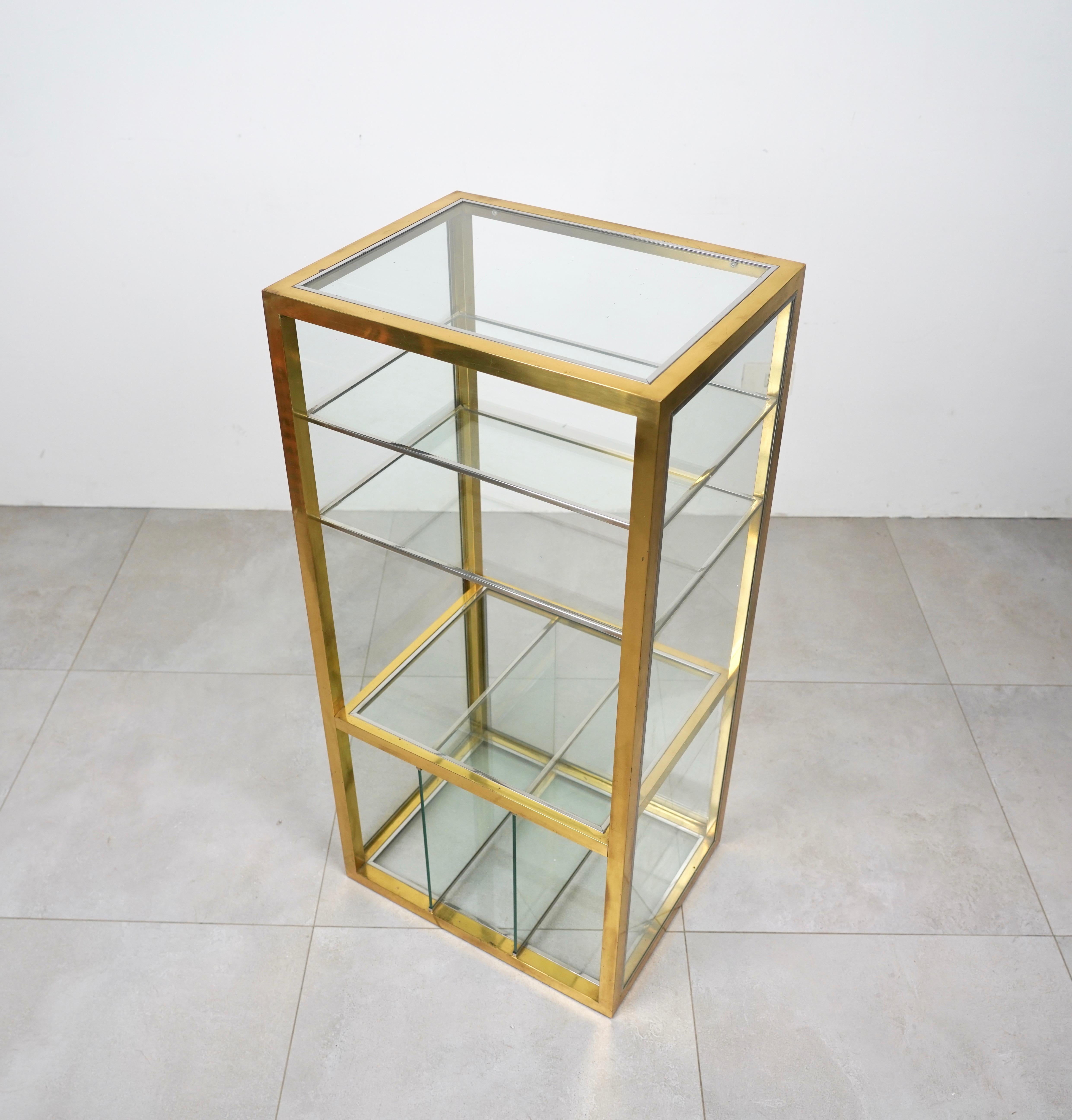 Metal Cabinet Etageres Brass, Chrome and Glass Renato Levi Style, Italy, 1970s For Sale