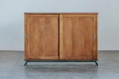 Vintage Oak and Metal School Cabinet From France, Circa 1960