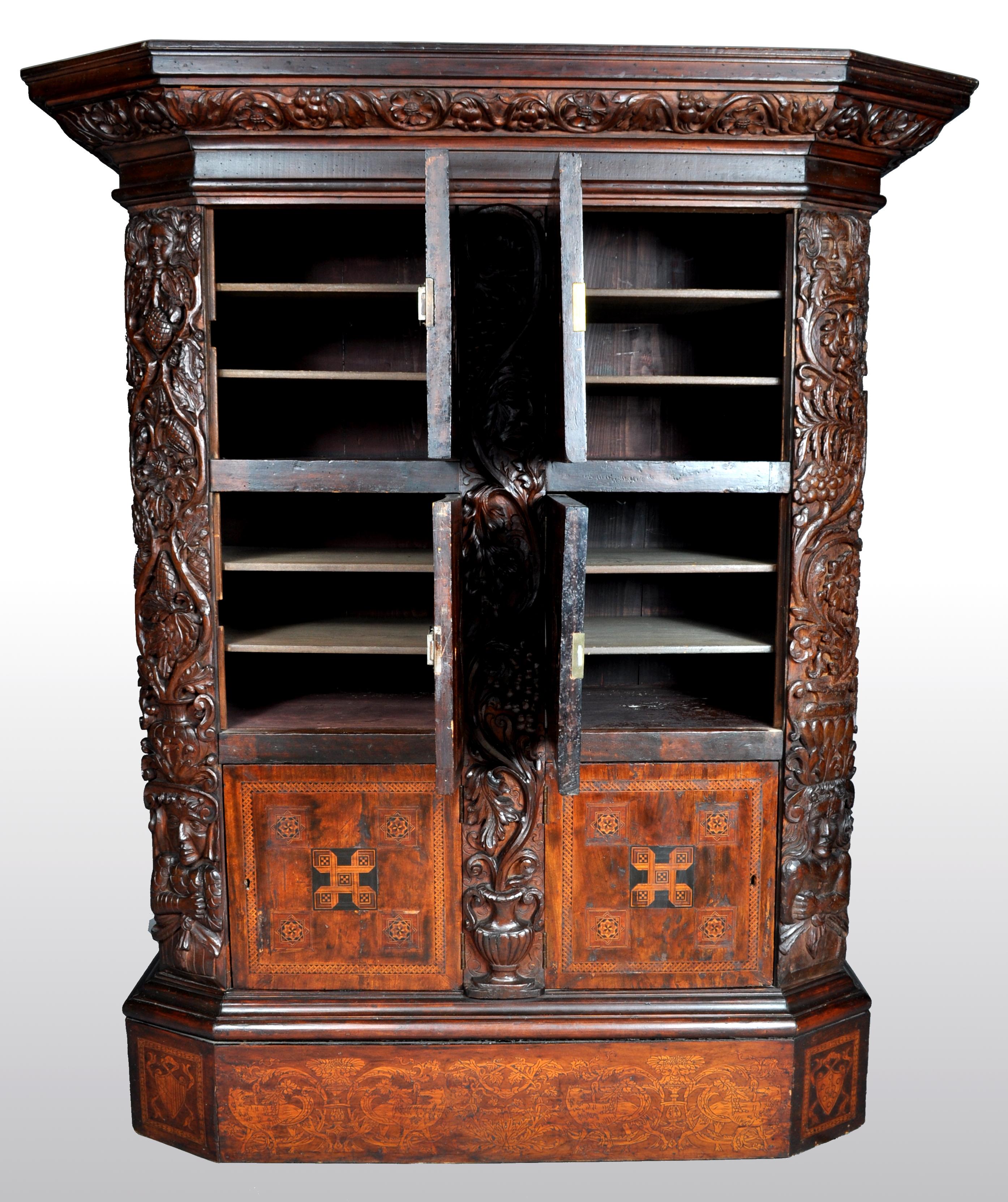 Antique Flemish / Dutch Walnut Marquetry Royal Manuscript Cabinet, circa 1680 In Good Condition For Sale In Portland, OR