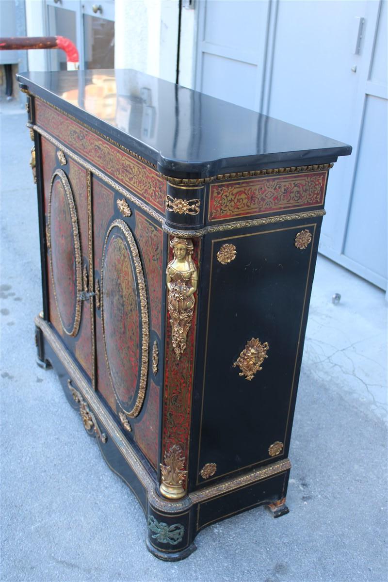 Cabinet French Napoleon III black marble and inlays André-Charles Boulle For Sale 7