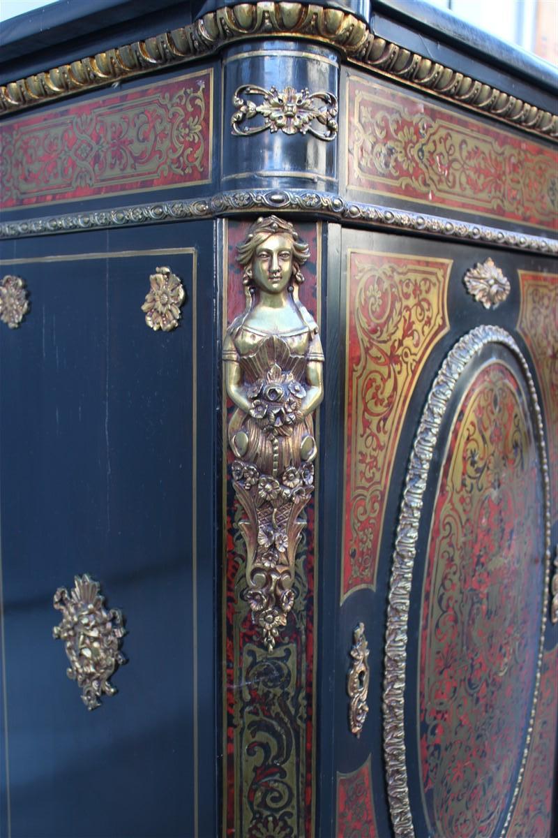 Cabinet French Napoleon III black marble and inlays André-Charles Boulle For Sale 11