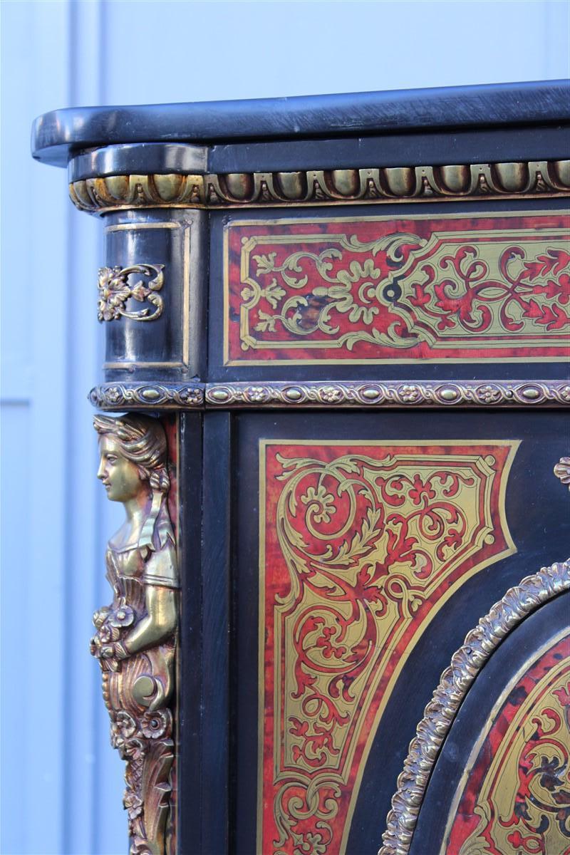 Mid-19th Century Cabinet French Napoleon III black marble and inlays André-Charles Boulle For Sale