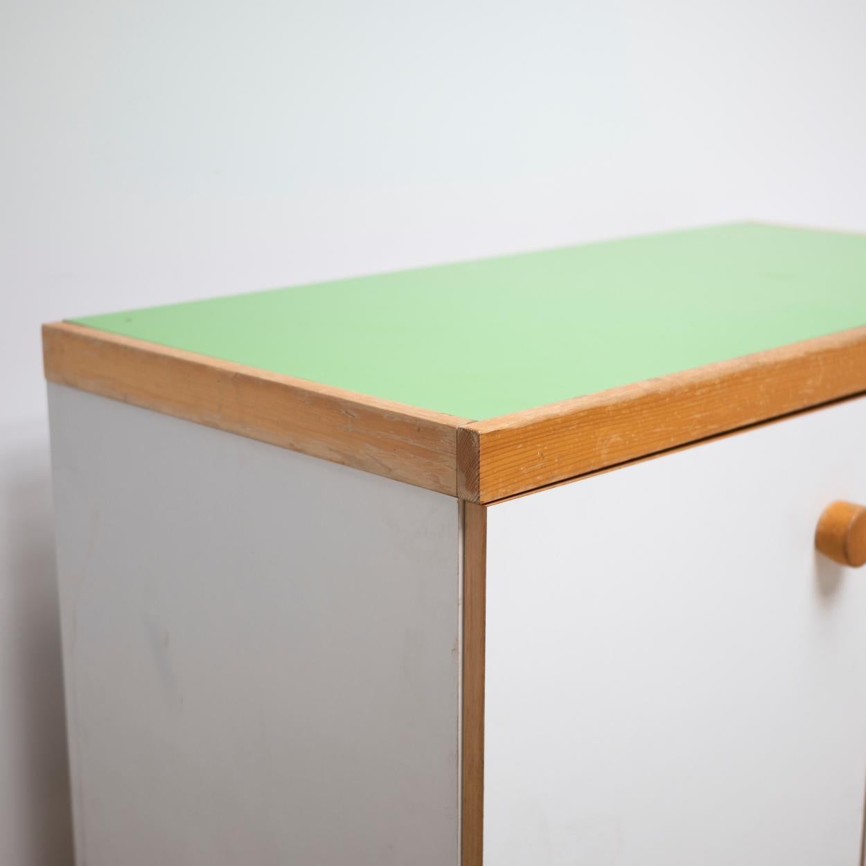 Charlotte Perriand Side Board from Les Arcs, 2 Doors, Green Top In Good Condition For Sale In Edogawa-ku Tokyo, JP