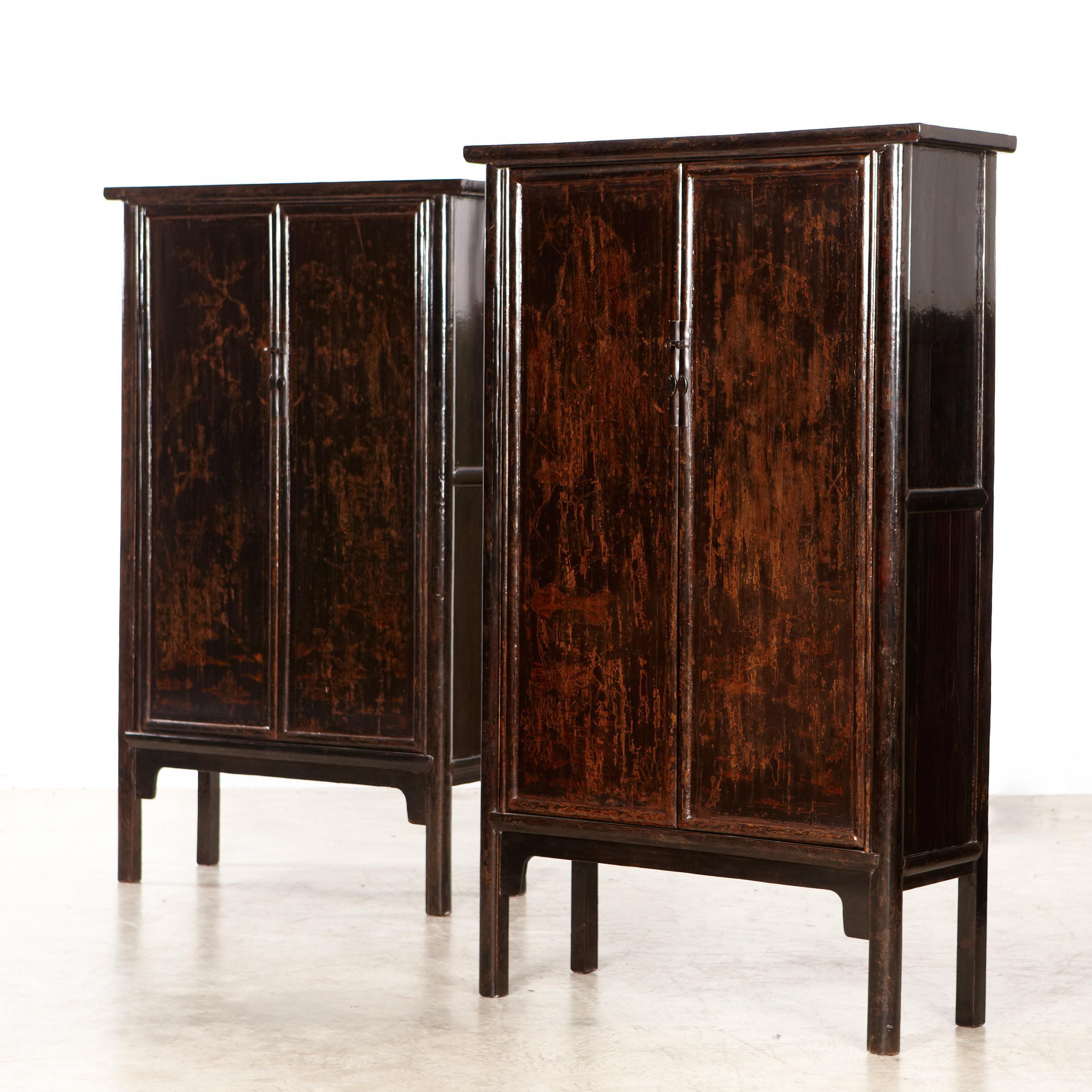 Qing Cabinet from Ming Dynasty China 18th Century Black Burgundy Lacquer Patina