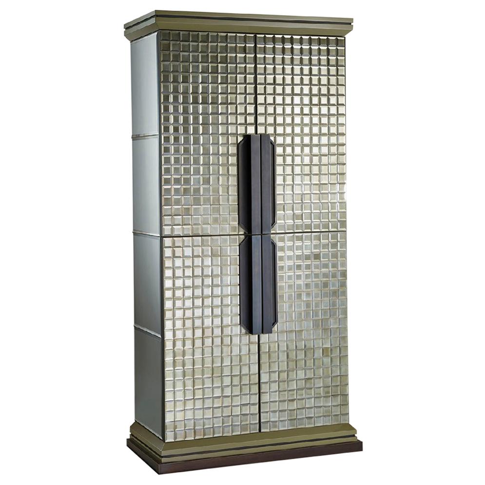 Cabinet Glossy Lacquered Doors Decoreted Diamonds Cut Chips Led Ligh Sensor Ins