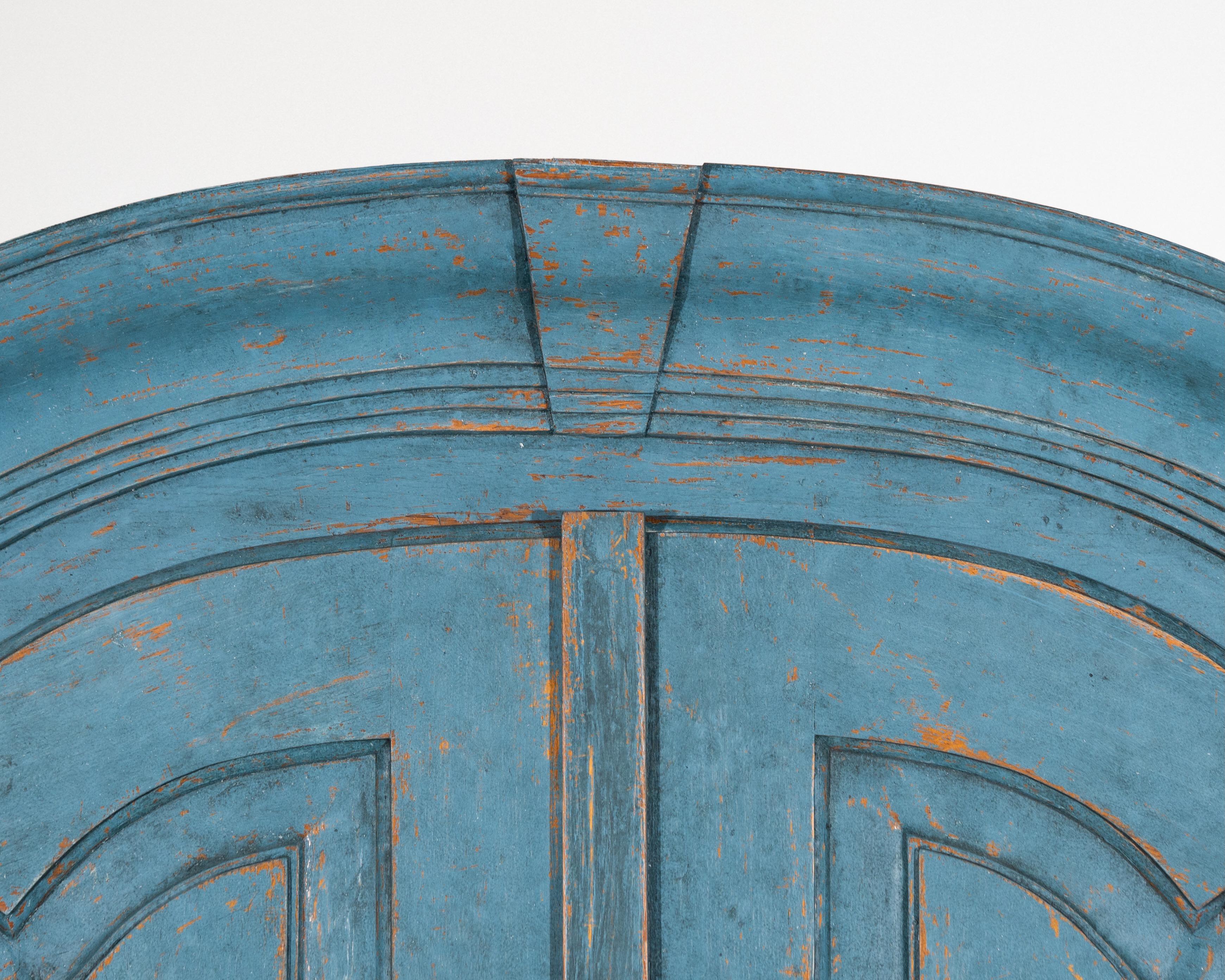 Cabinet in a beautiful bluish colour with many carvings, circa 100 years old. For Sale 3