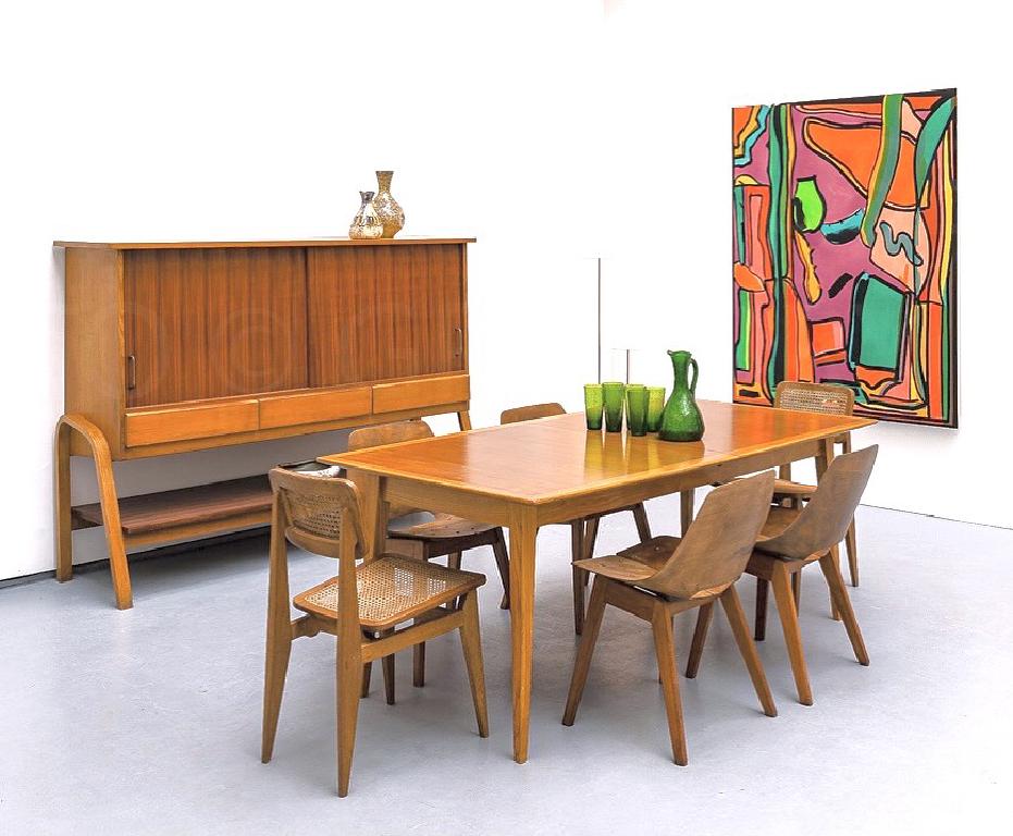 French Cabinet in Ash and Mahogany by Joseph André Motte, Group 4, Charon, 1954 For Sale