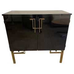 Cabinet in Black Lacquer and Brass by Guy Lefevre for Maison Jansen