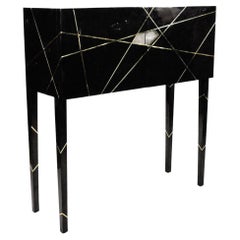 Cabinet in Black Marquetry and Brass by Ginger Brown