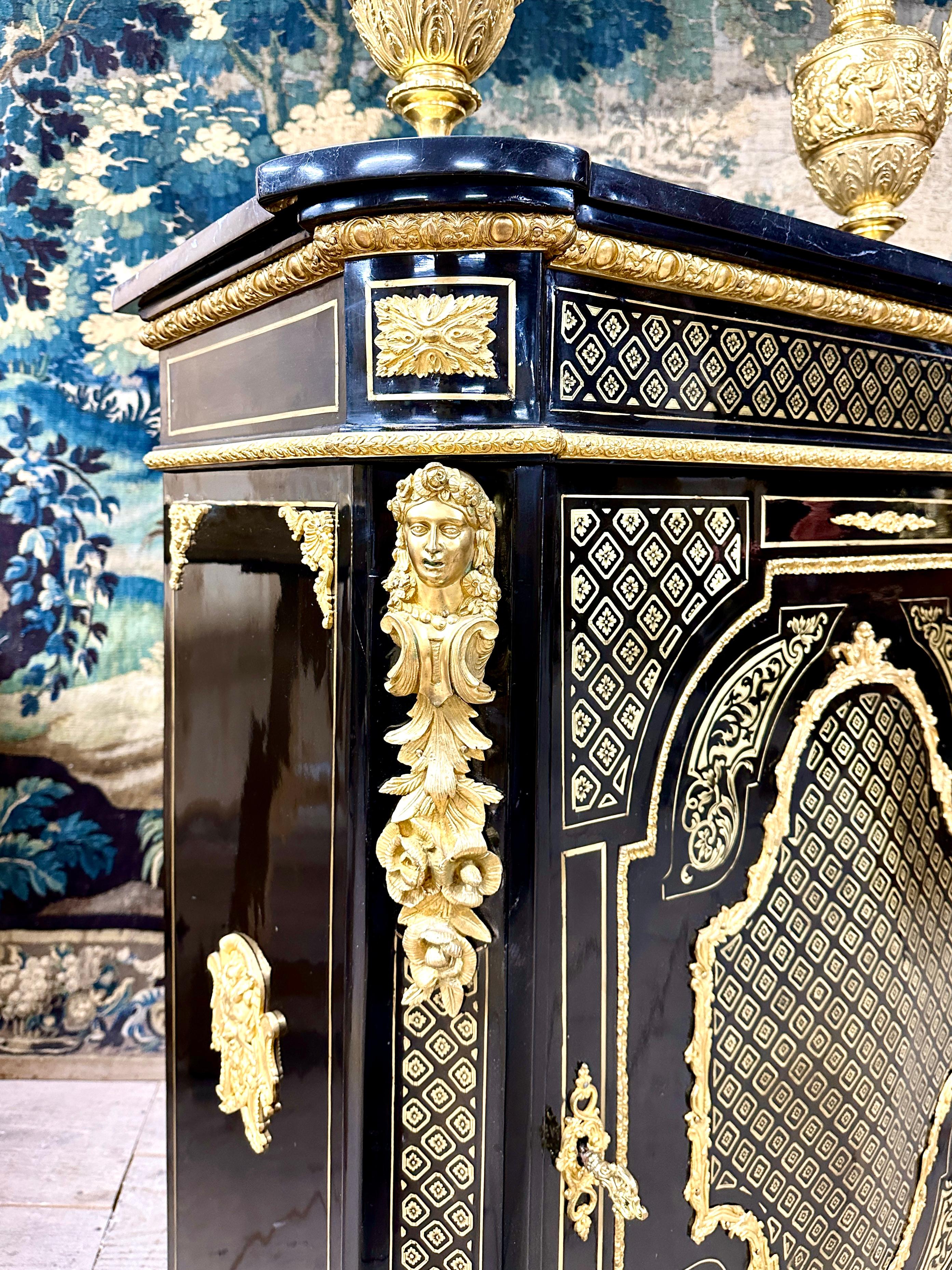 Cabinet in Boulle Marquetry and Queen Marquetry, Napoleon III Period For Sale 5