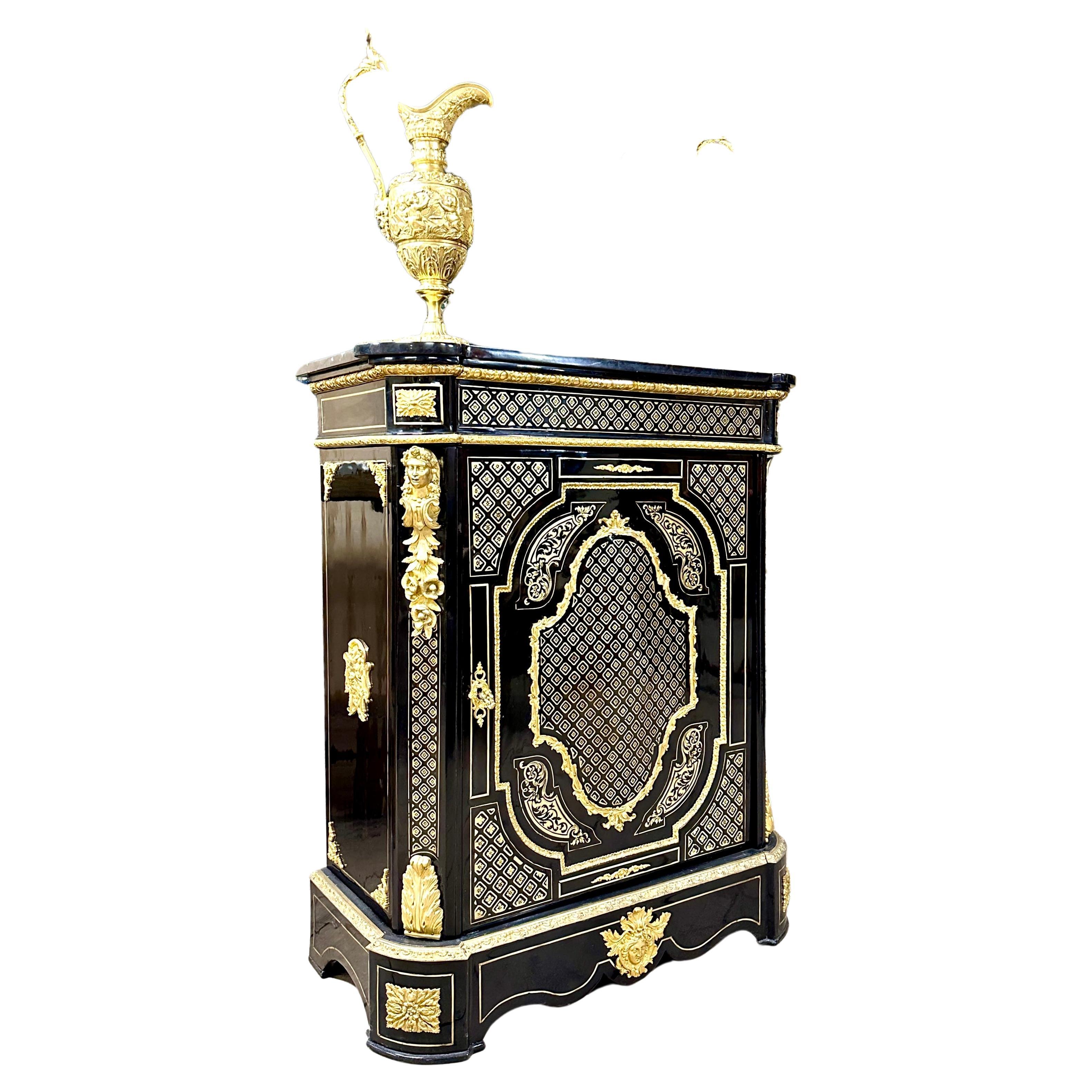 Blackened Cabinet in Boulle Marquetry and Queen Marquetry, Napoleon III Period For Sale