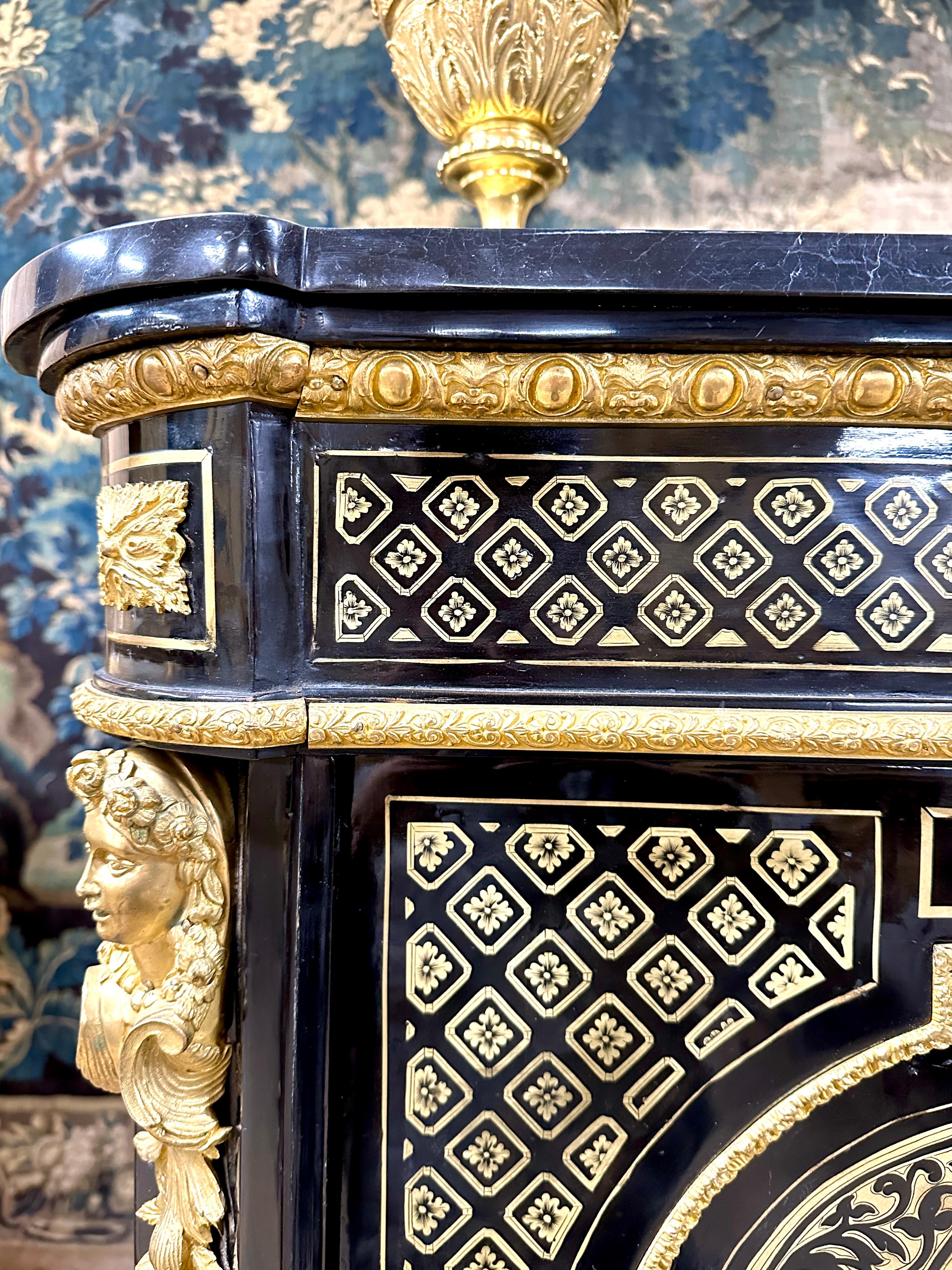 19th Century Cabinet in Boulle Marquetry and Queen Marquetry, Napoleon III Period For Sale