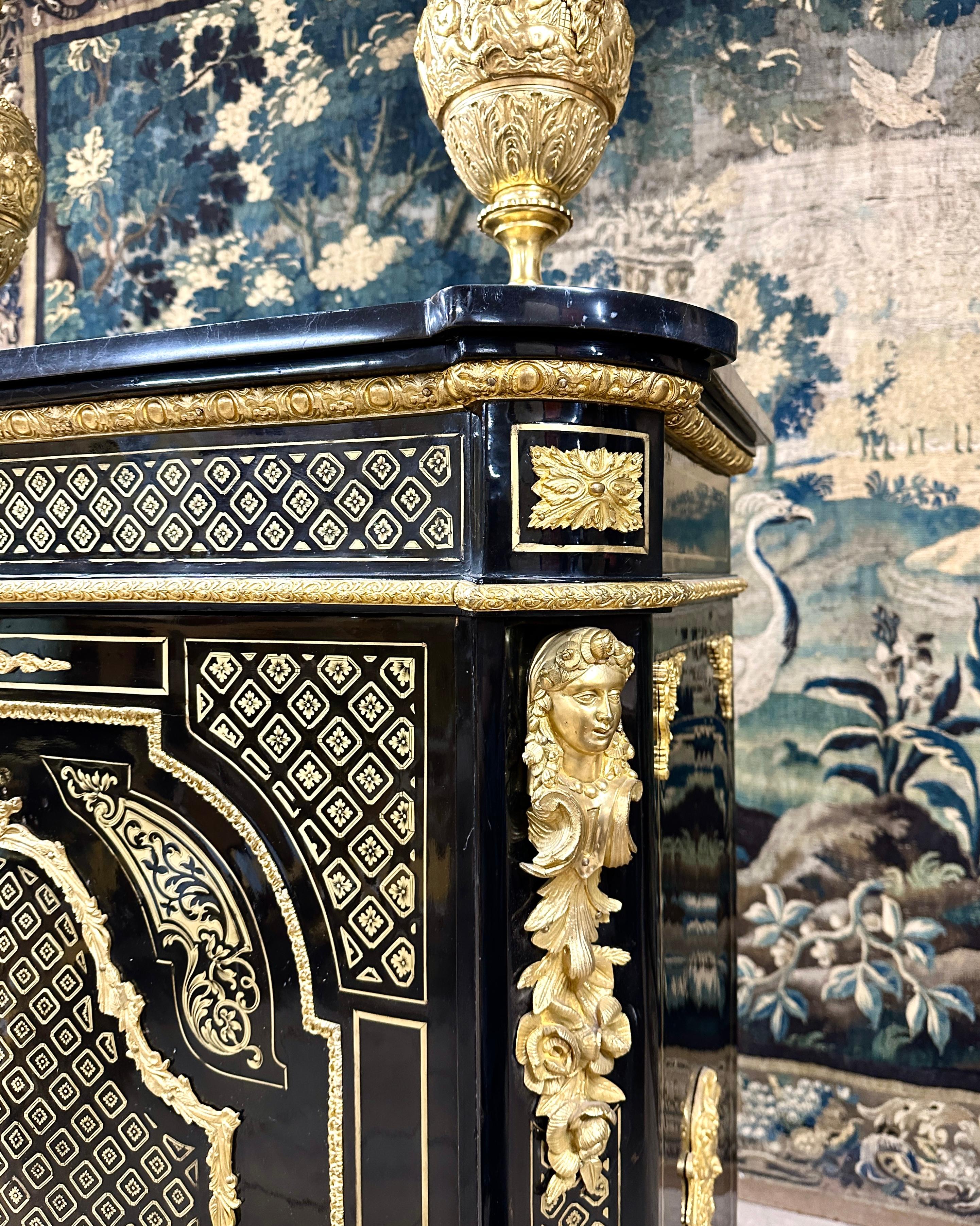 Cabinet in Boulle Marquetry and Queen Marquetry, Napoleon III Period For Sale 1