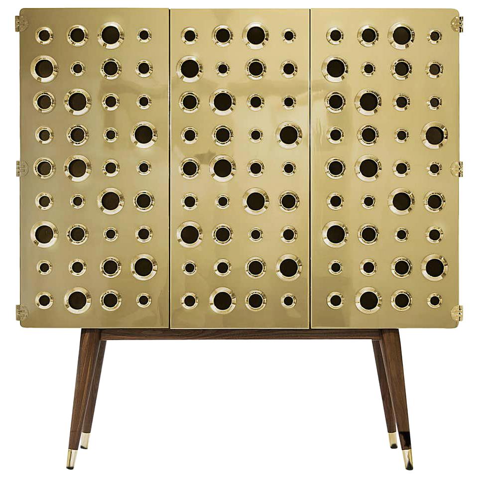 Cabinet in Brass and Wood For Sale