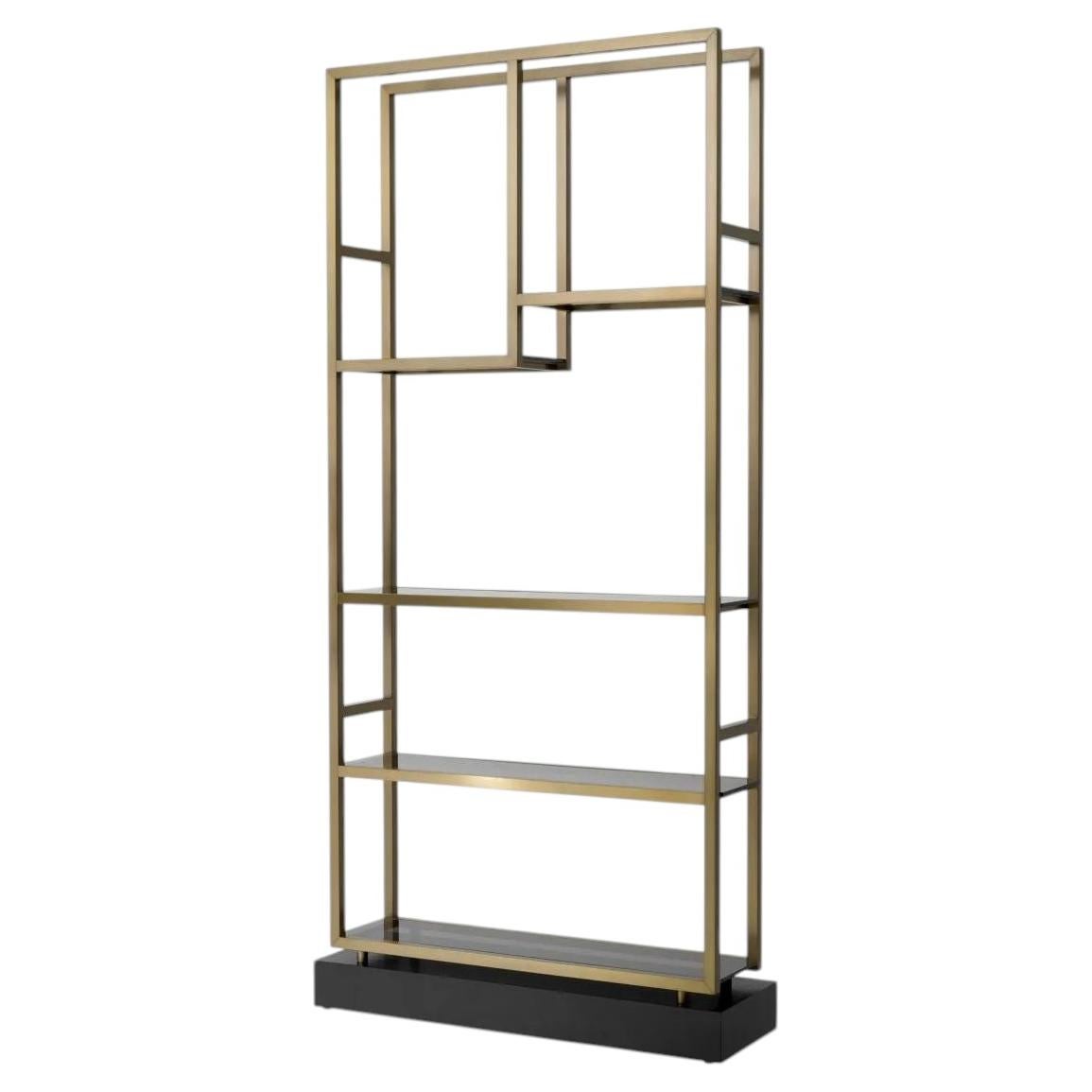 Cabinet in Brushed Brass and Smoke Glass with Black Base