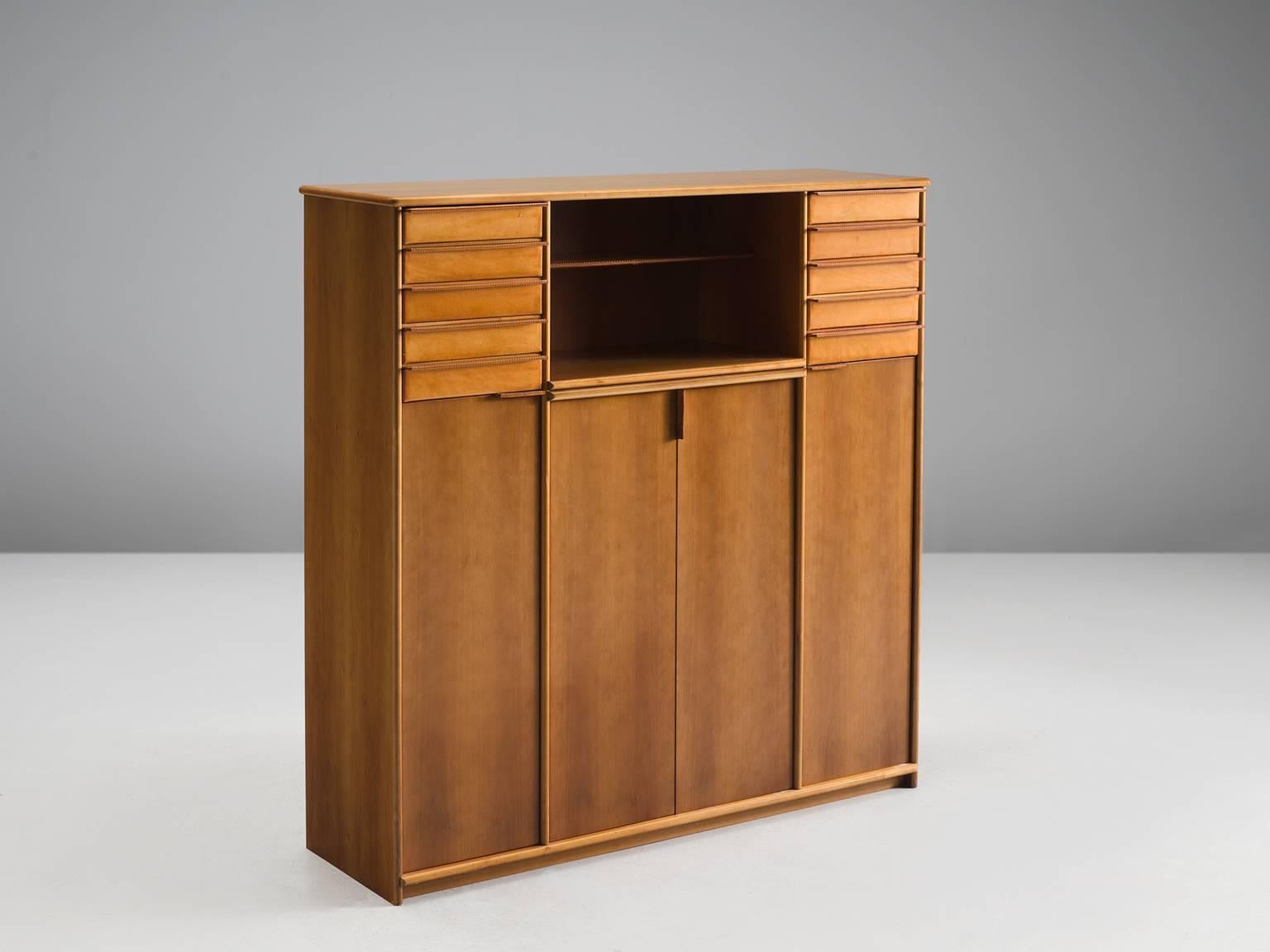 Mid-Century Modern Cabinet in Leather and Italian Walnut