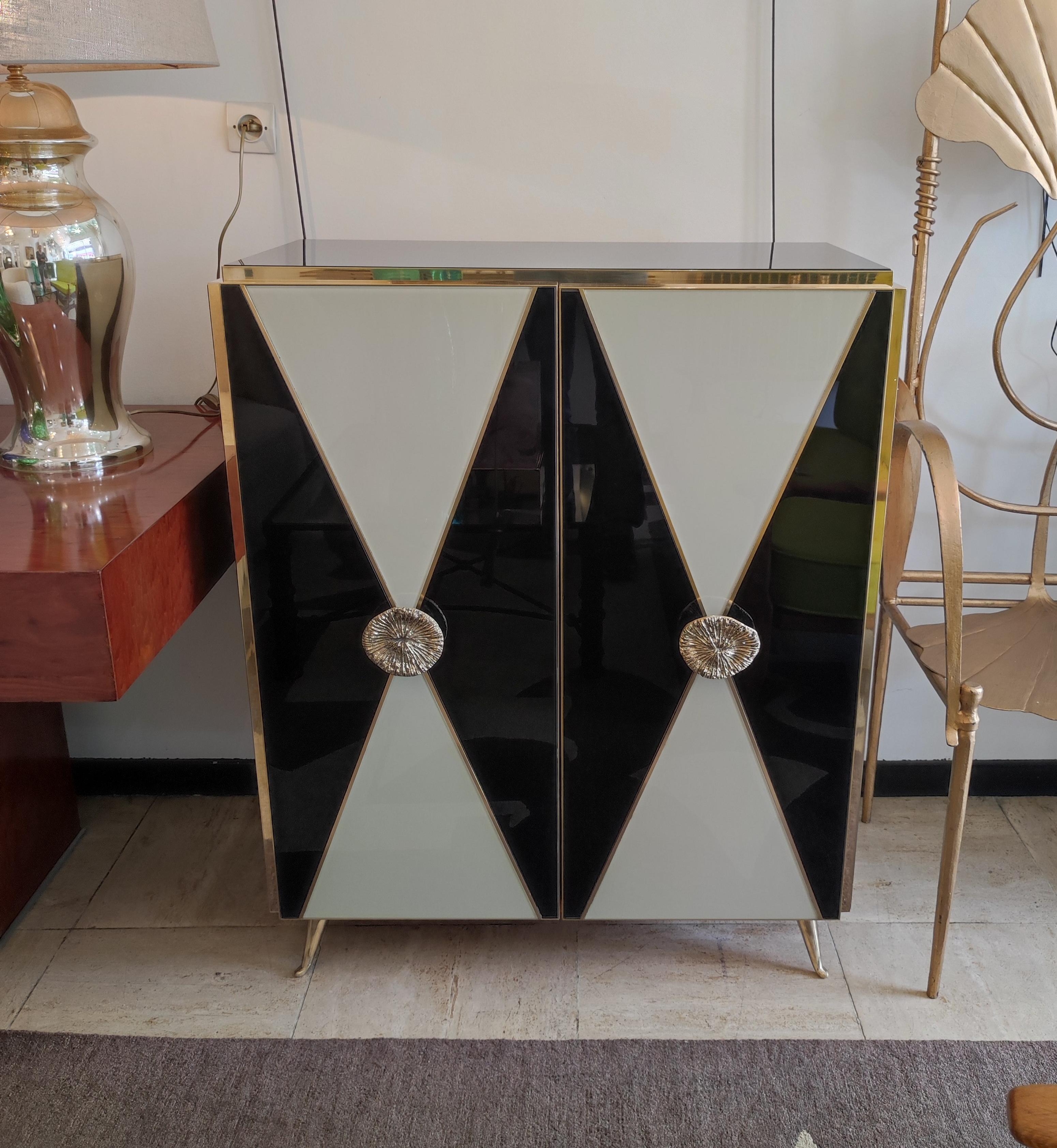 Contemporary Cabinet in Mirror and Brass For Sale