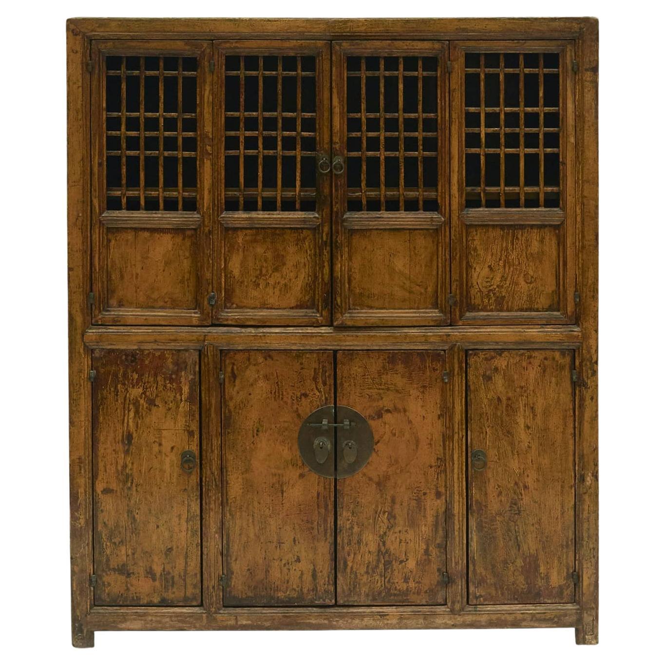 Cabinet in Original Dark Yellow Lacquer, Shandong, China, 1850 -1870 For Sale