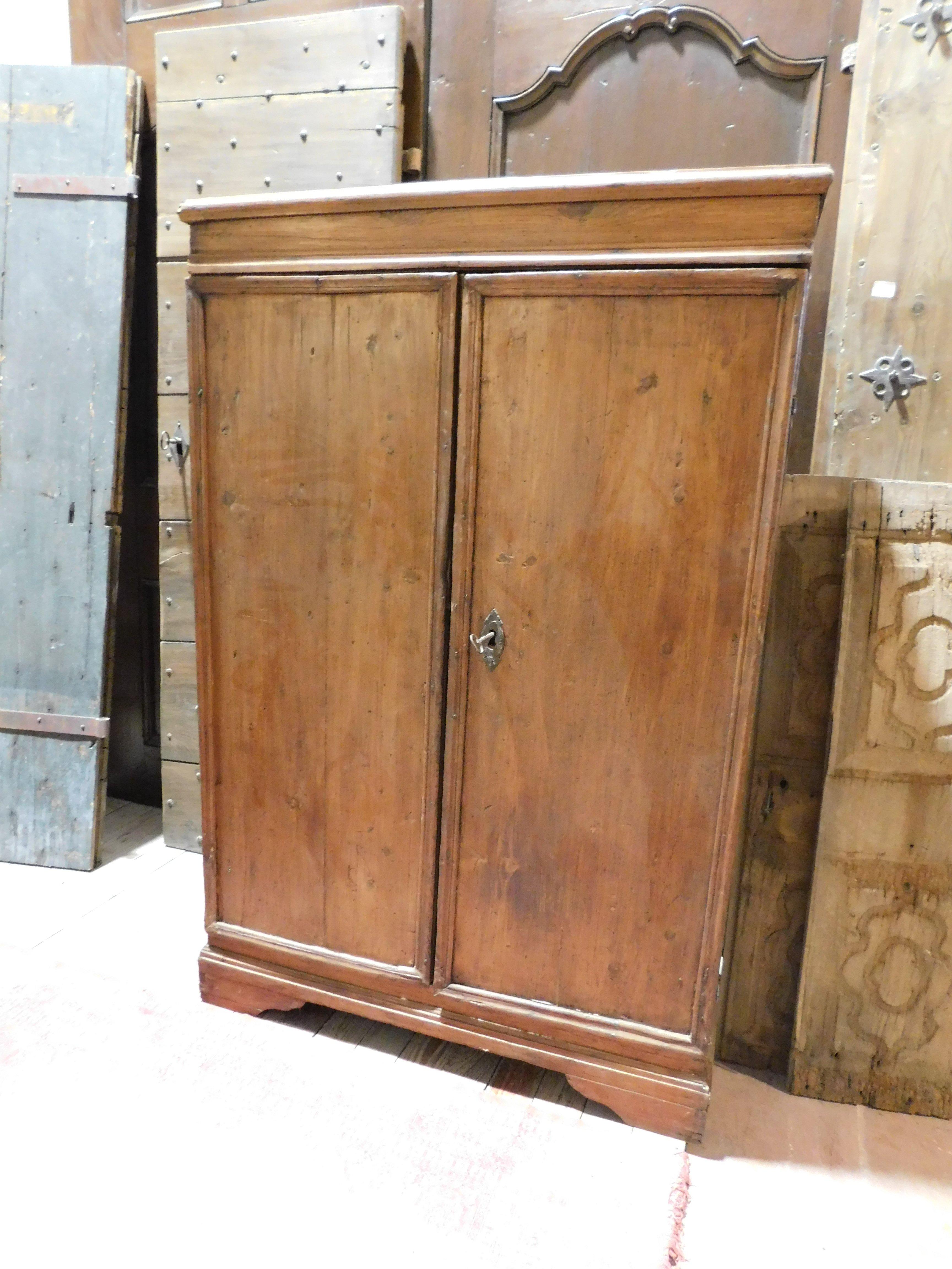 Hand-Carved Cabinet in Poplar, 2 Capacious Doors, 18th Century Italy