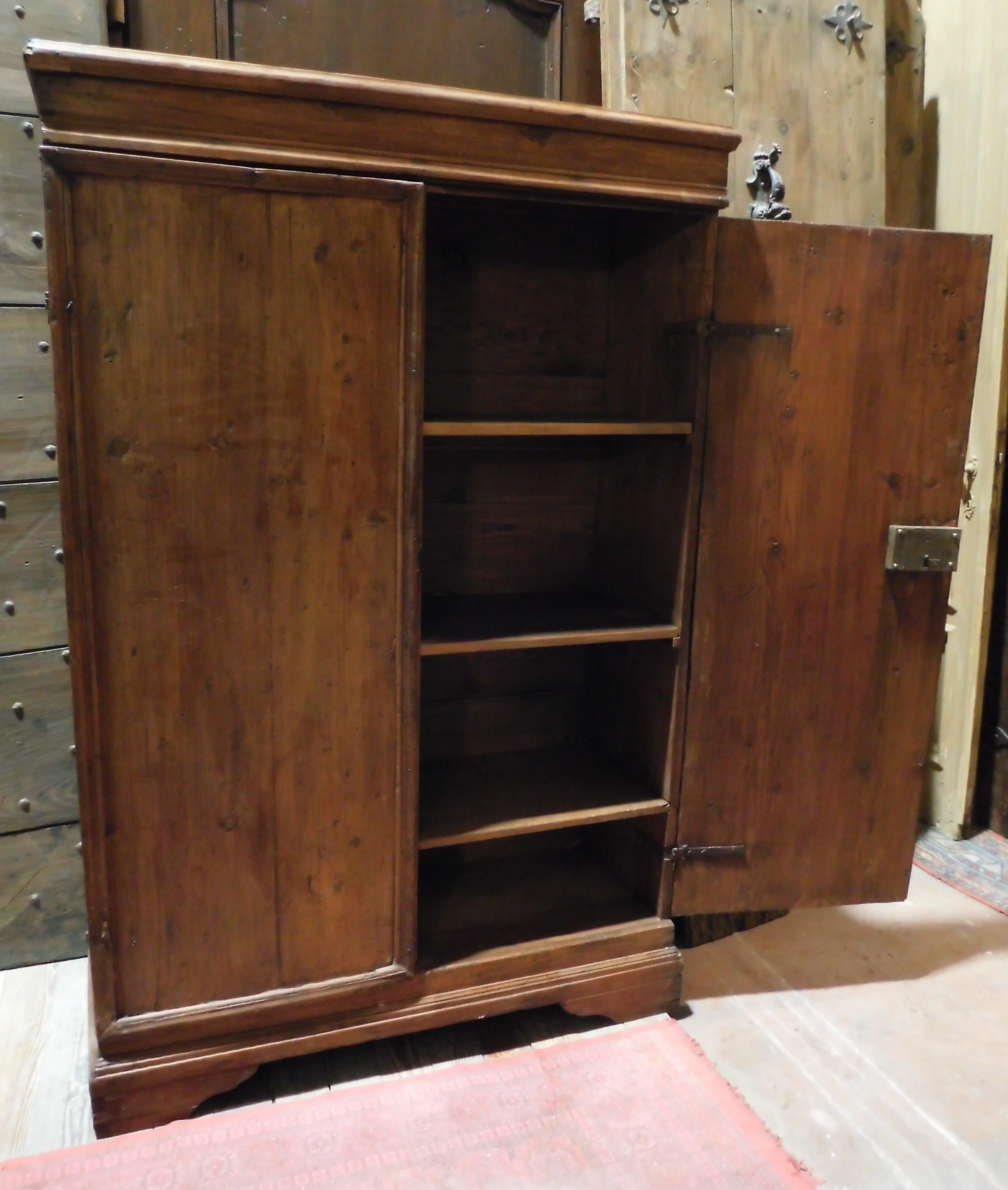 18th Century and Earlier Cabinet in Poplar, 2 Capacious Doors, 18th Century Italy