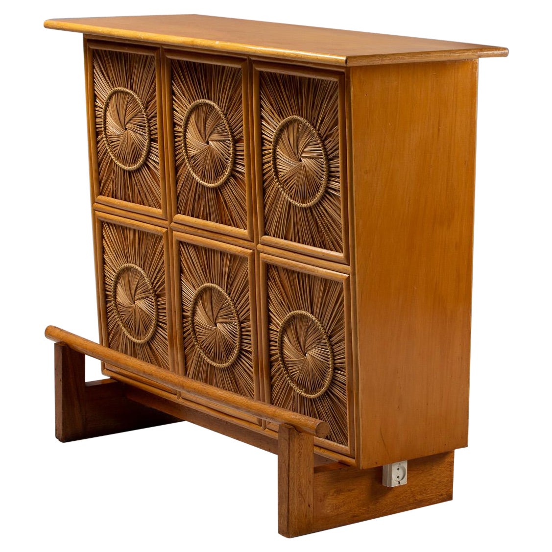 Schrank aus Stroh-Marketerie und Holz, Frankreich, 1950er Jahre im Angebot