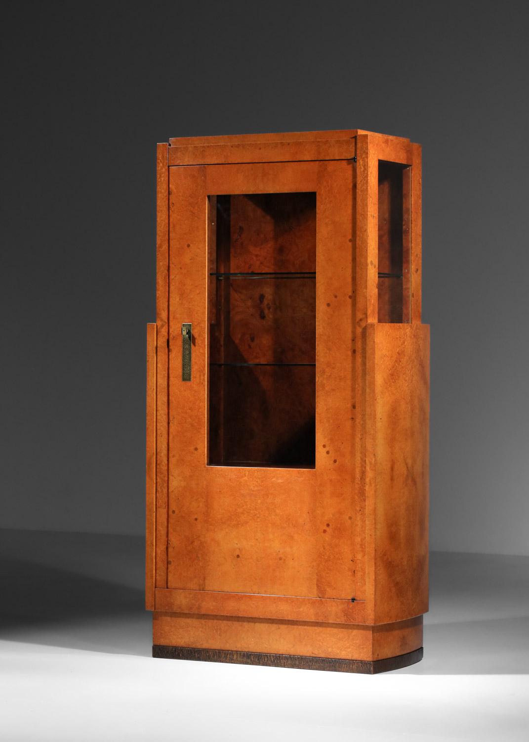 Metà XX secolo Cabinet in wood and glass, 1930s Art Deco by André Sornay in vendita