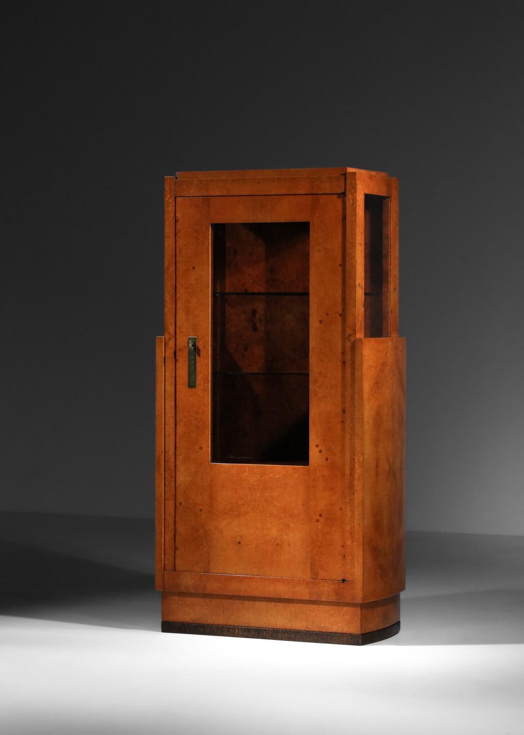 Legno Cabinet in wood and glass, 1930s Art Deco by André Sornay in vendita