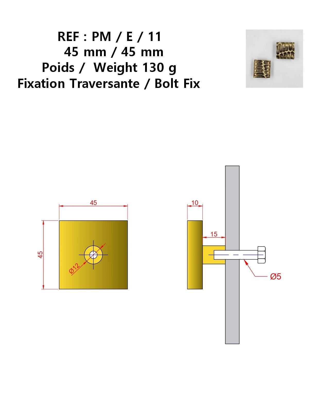 Marocchino Cabinet knob in cast brass 4.5 x 4.5 cm Aged gold finish in vendita