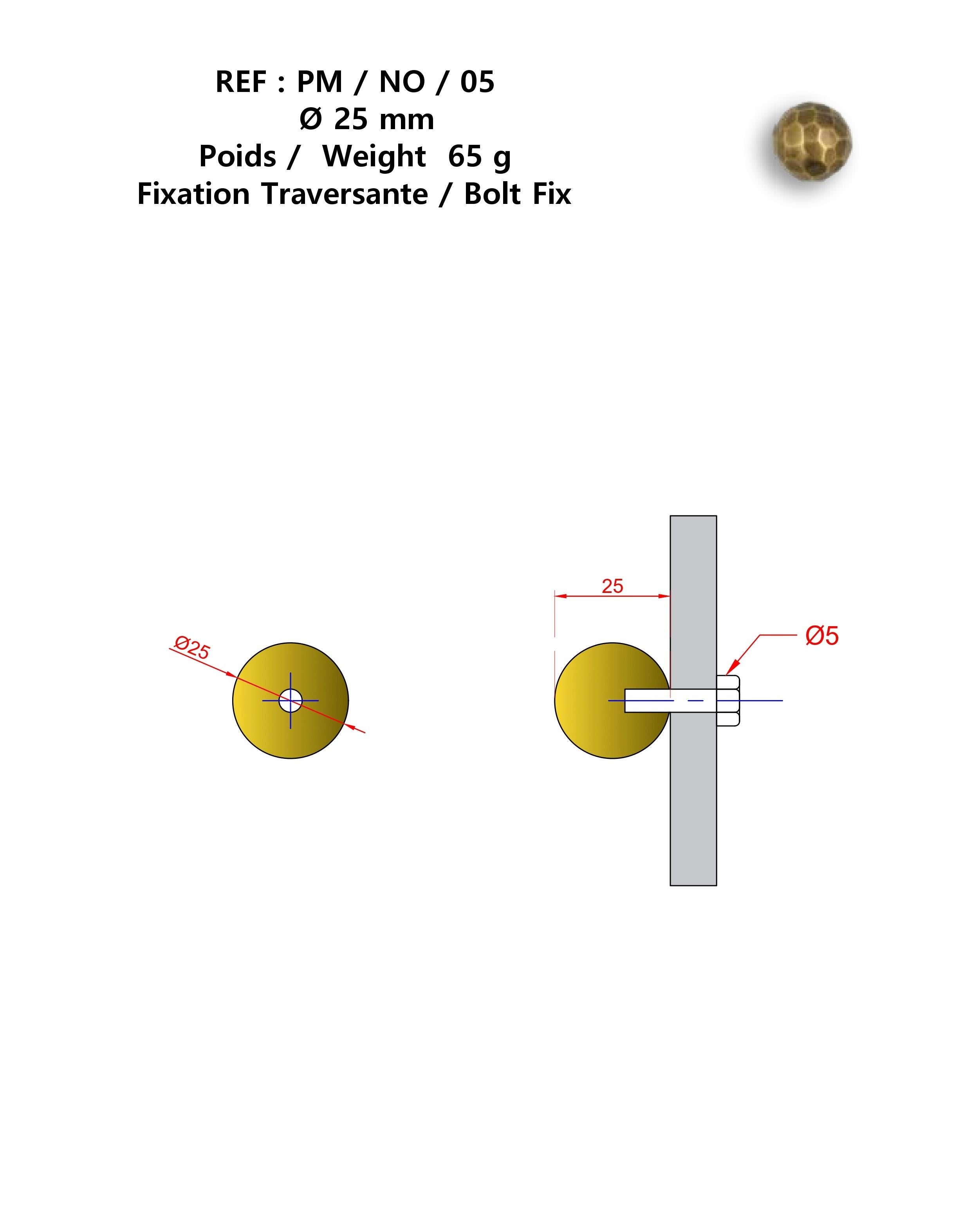 Minimalismo Cabinet knob in hammered cast brass Ø 2.5 cm  Aged gold finish in vendita