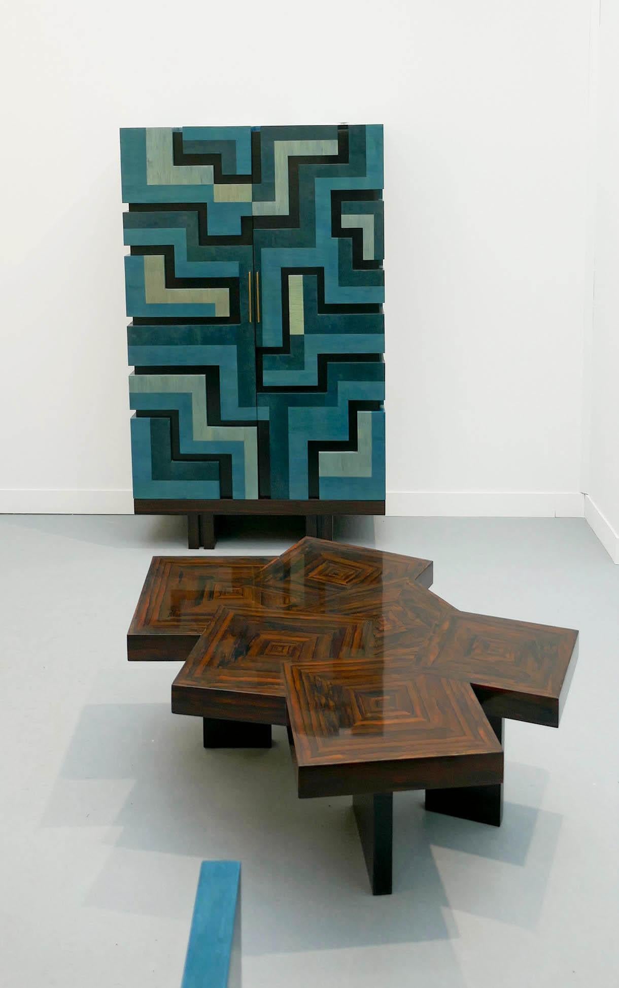 Modern New  Blue and grey tinted wood Cabinet Made To Order For Sale