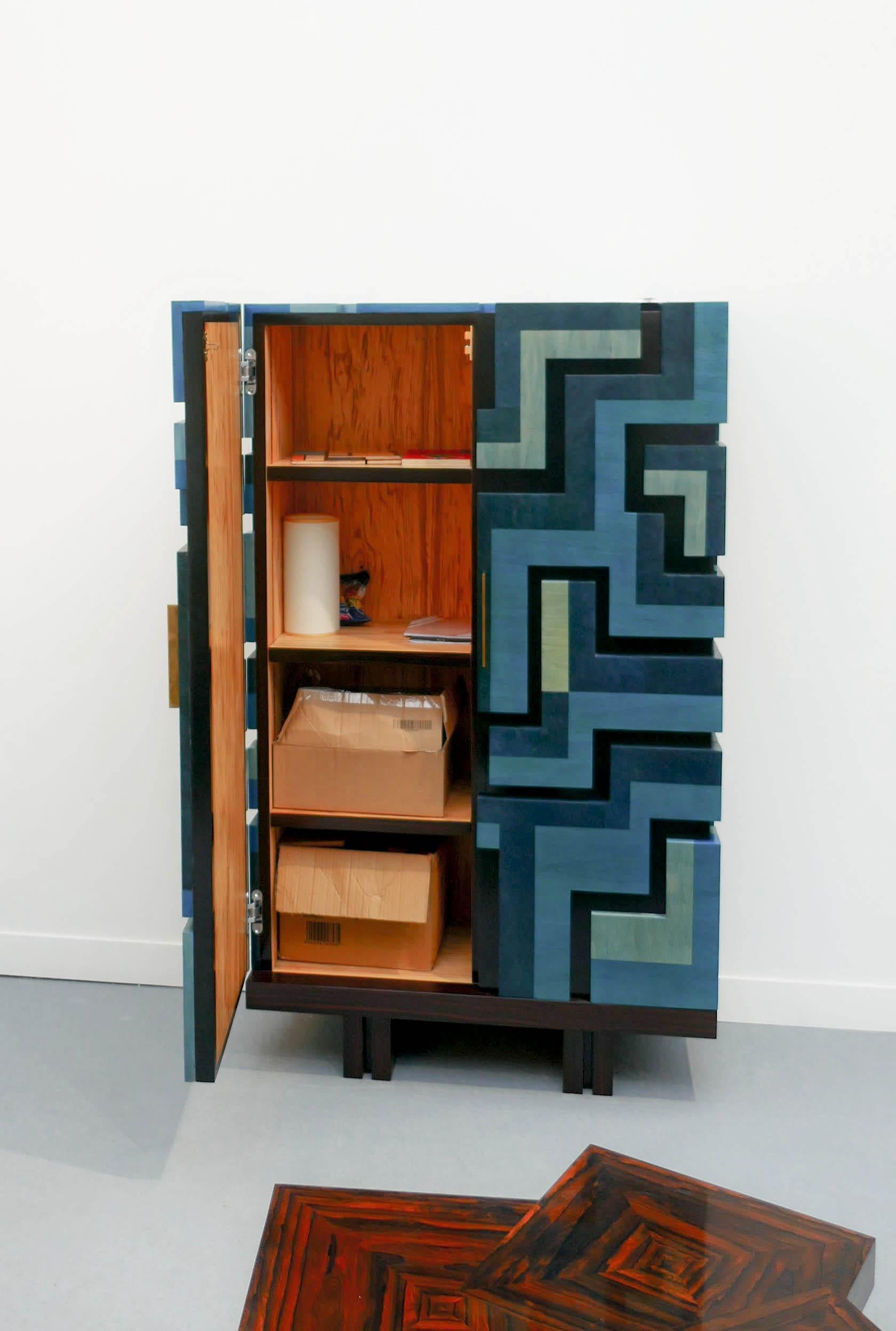French New  Blue and grey tinted wood Cabinet Made To Order For Sale