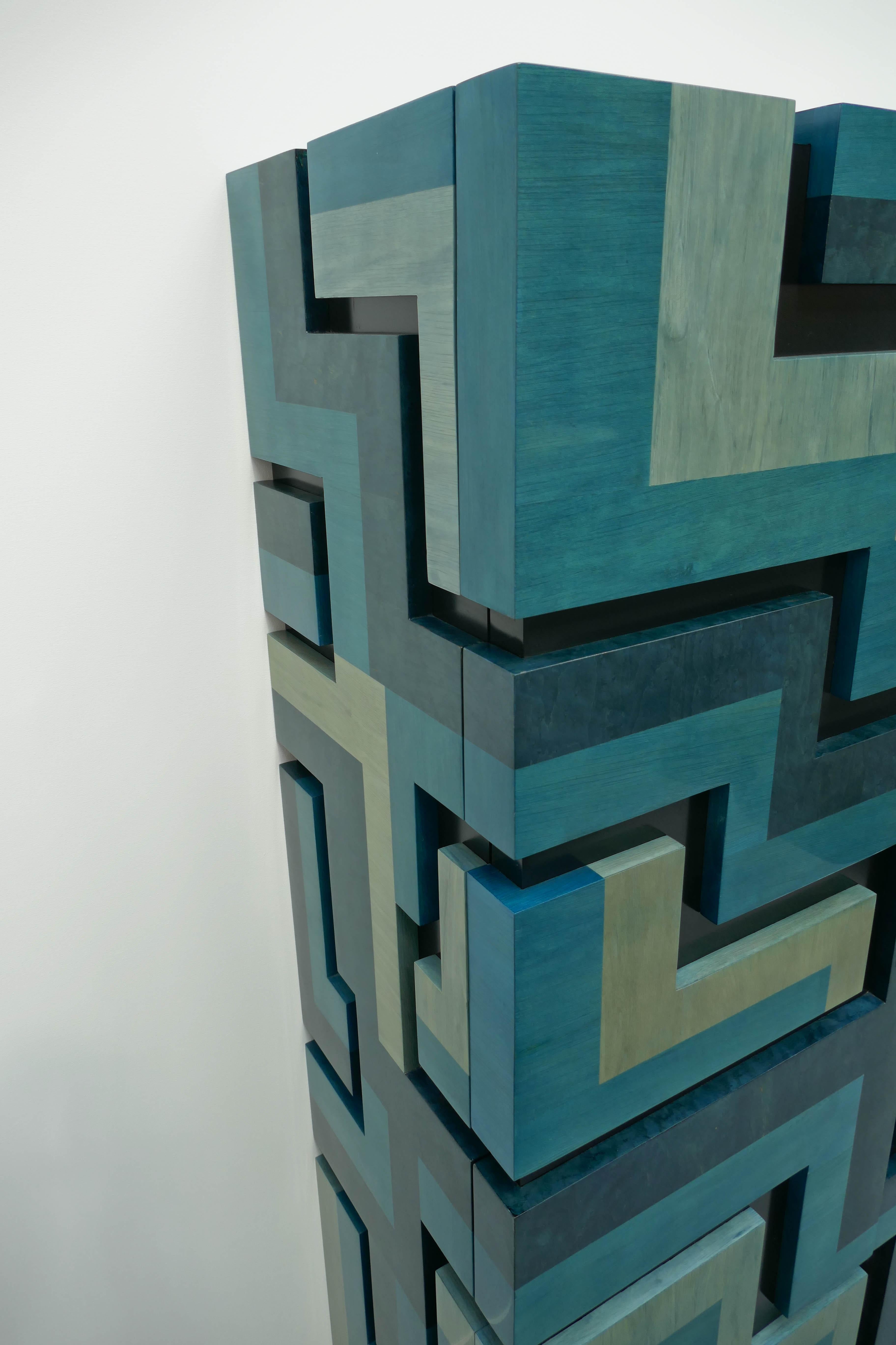 Contemporary New  Blue and grey tinted wood Cabinet Made To Order For Sale