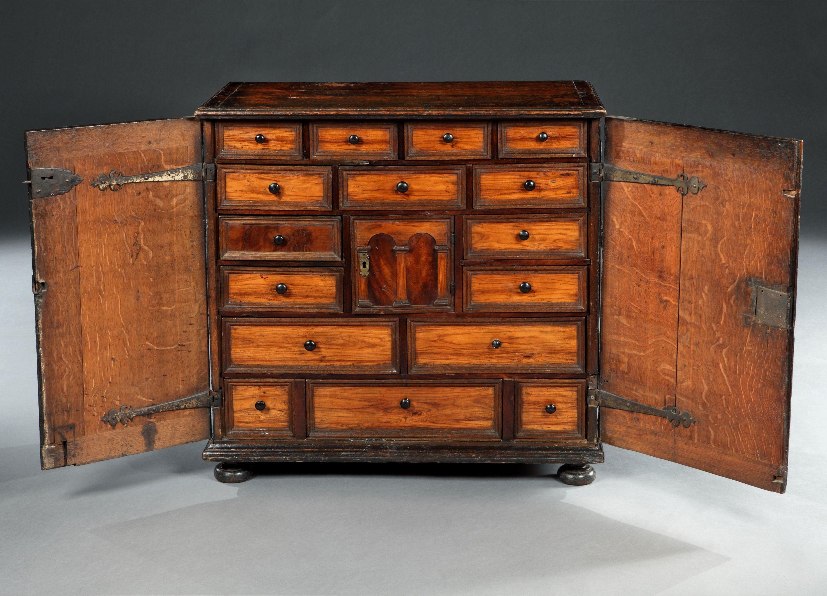 William and Mary Cabinet, 17 Century, Dutch, Baroque, Oak, Teak Cabinet, Secret drawers