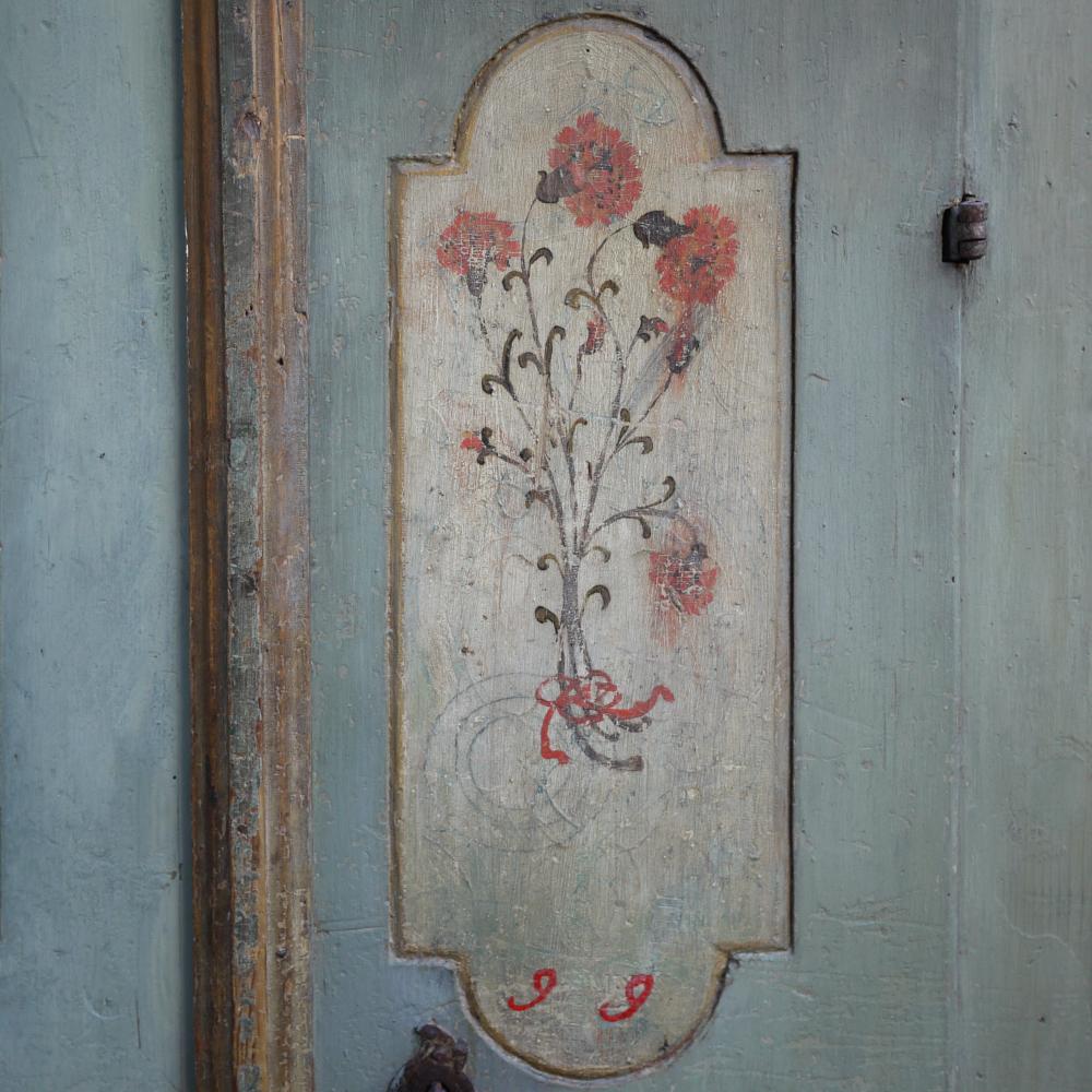 Fir Cabinet Light Blue Painted Wardrobe Dated 1799, Central Europe