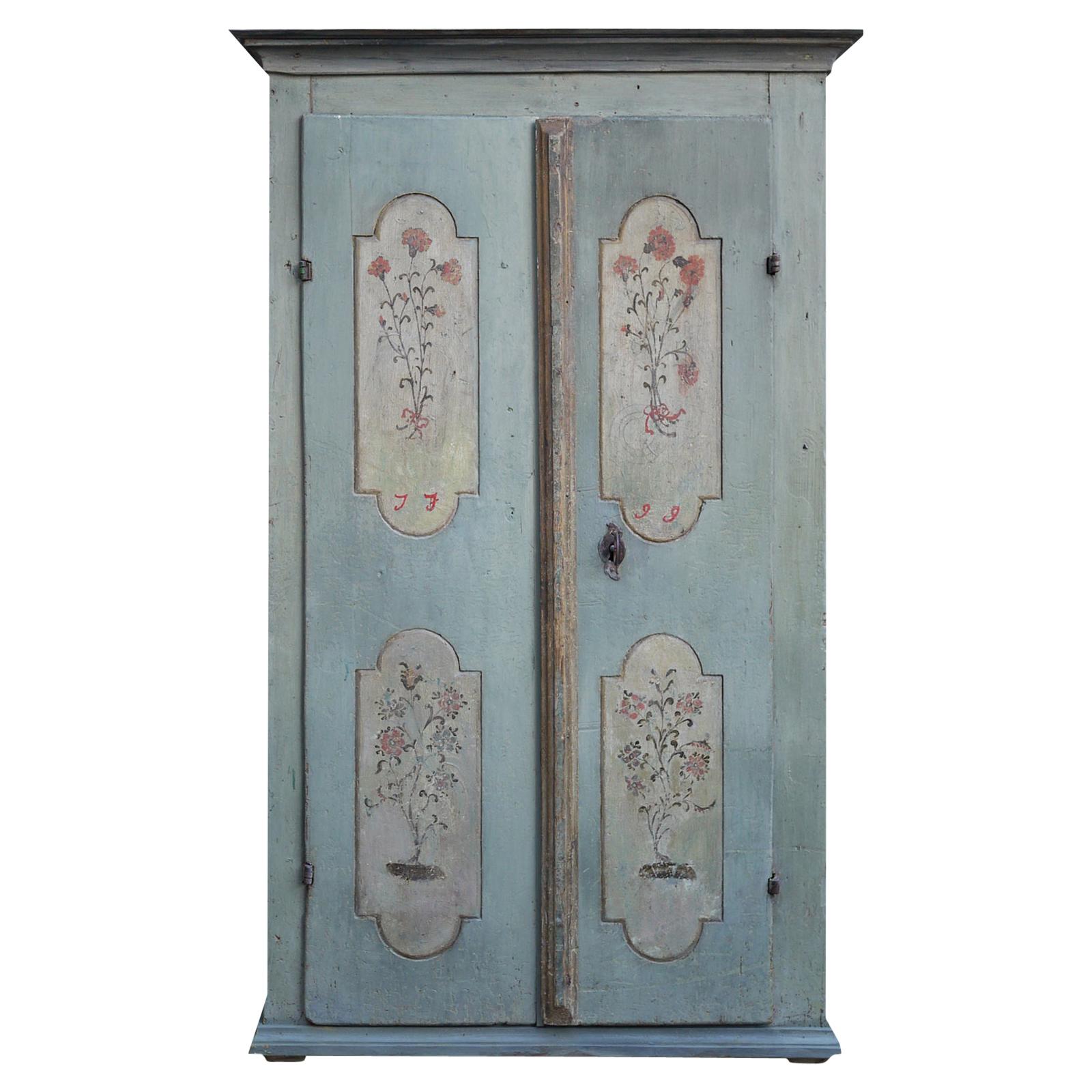 Cabinet Light Blue Painted Wardrobe Dated 1799, Central Europe