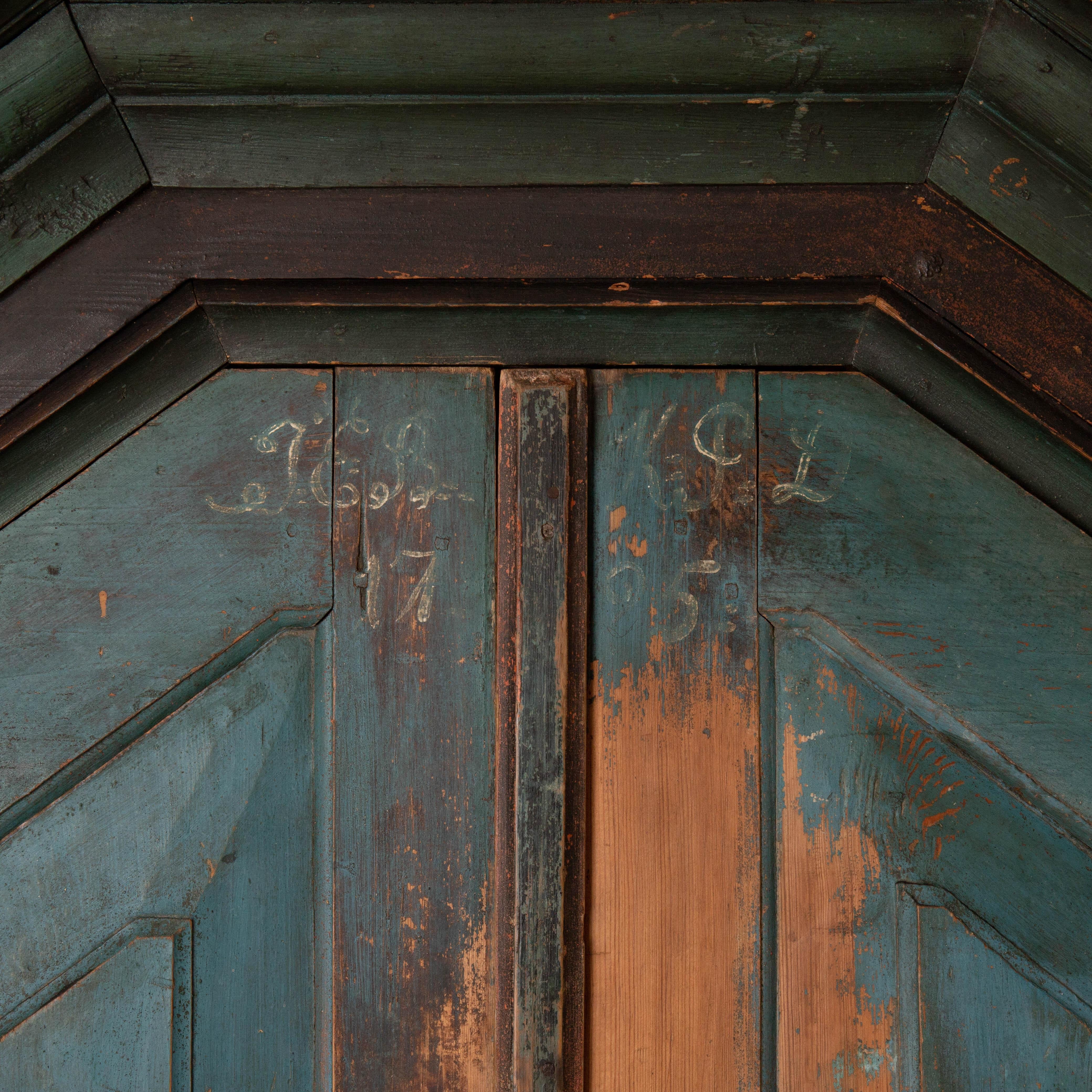 Cabinet Made 1795 Folk Art Swedish Blue Original Paint Sweden In Good Condition In New York, NY