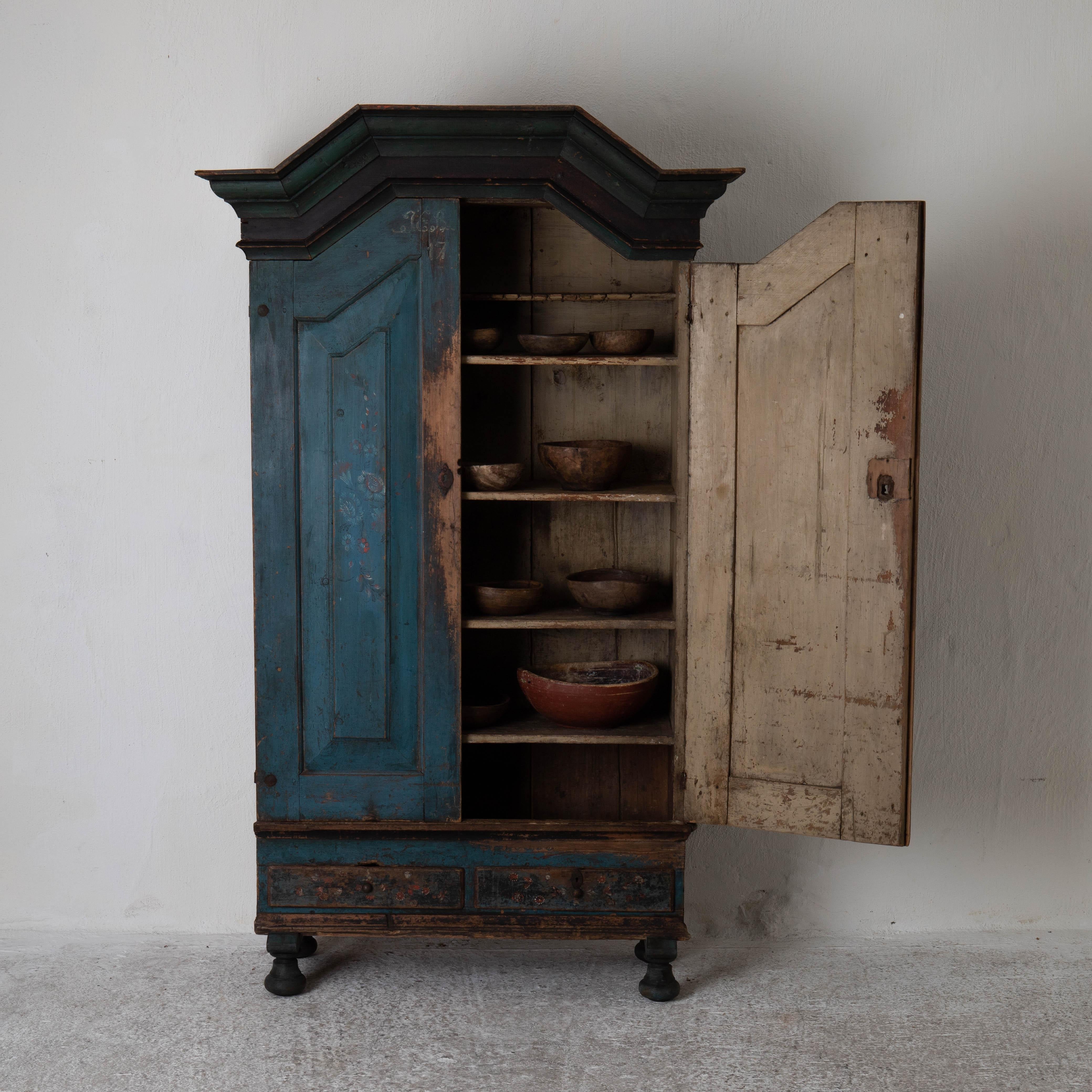 Cabinet Made 1795 Folk Art Swedish Blue Original Paint Sweden 1