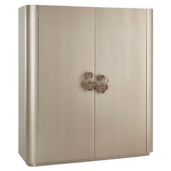 Armoire finition gris cendré mat Poignées de porte finition champagne Micromosaïque décorée